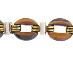 David Webb Tiger's Eye Enamel Gold Nautical Link Bracelet