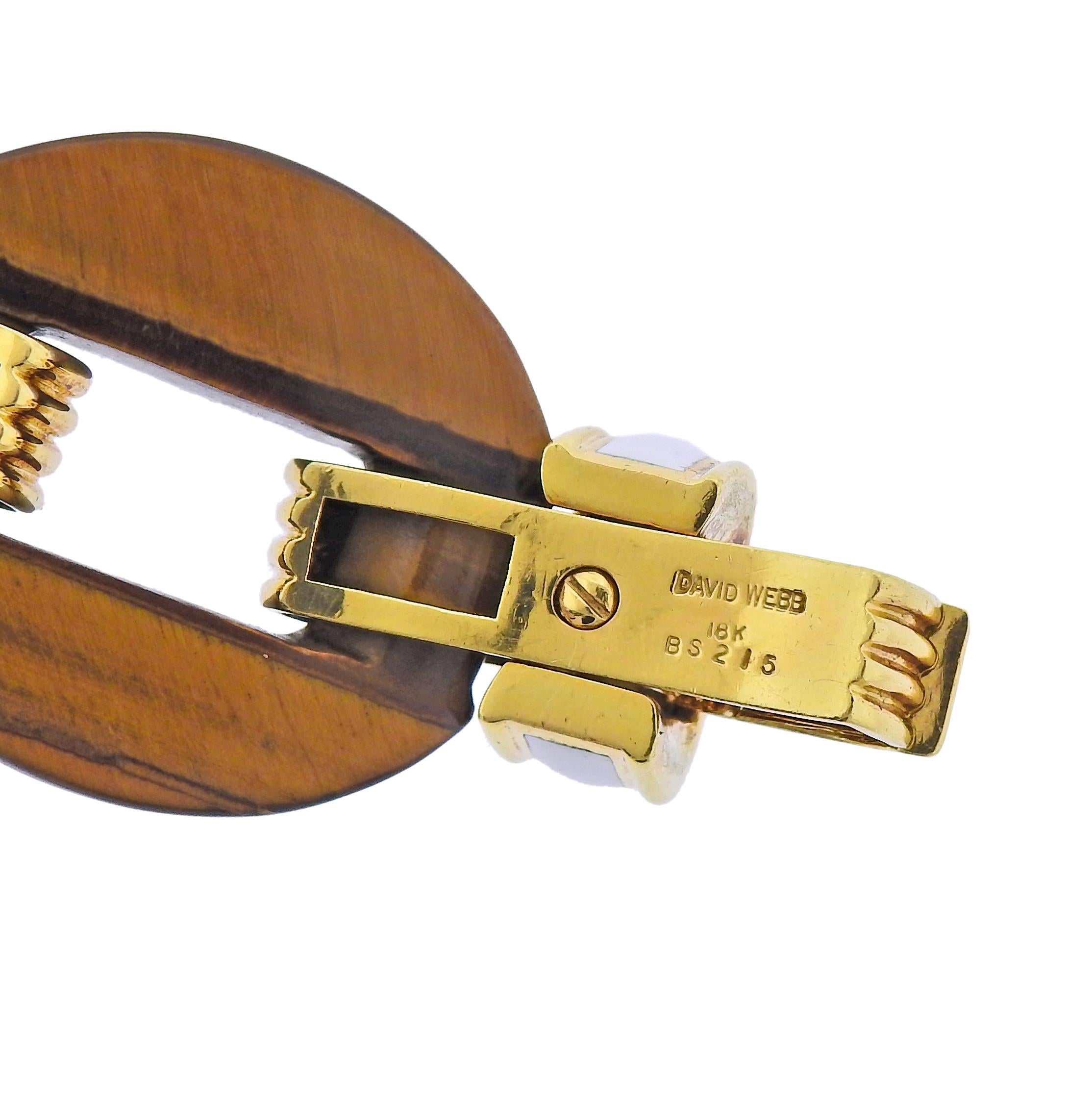 Oval Cut David Webb Tiger's Eye Enamel Gold Nautical Link Bracelet For Sale