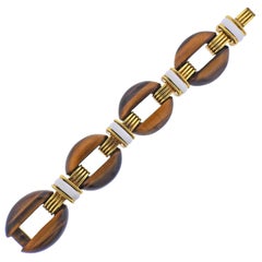 David Webb Tiger's Eye Enamel Gold Nautical Link Bracelet