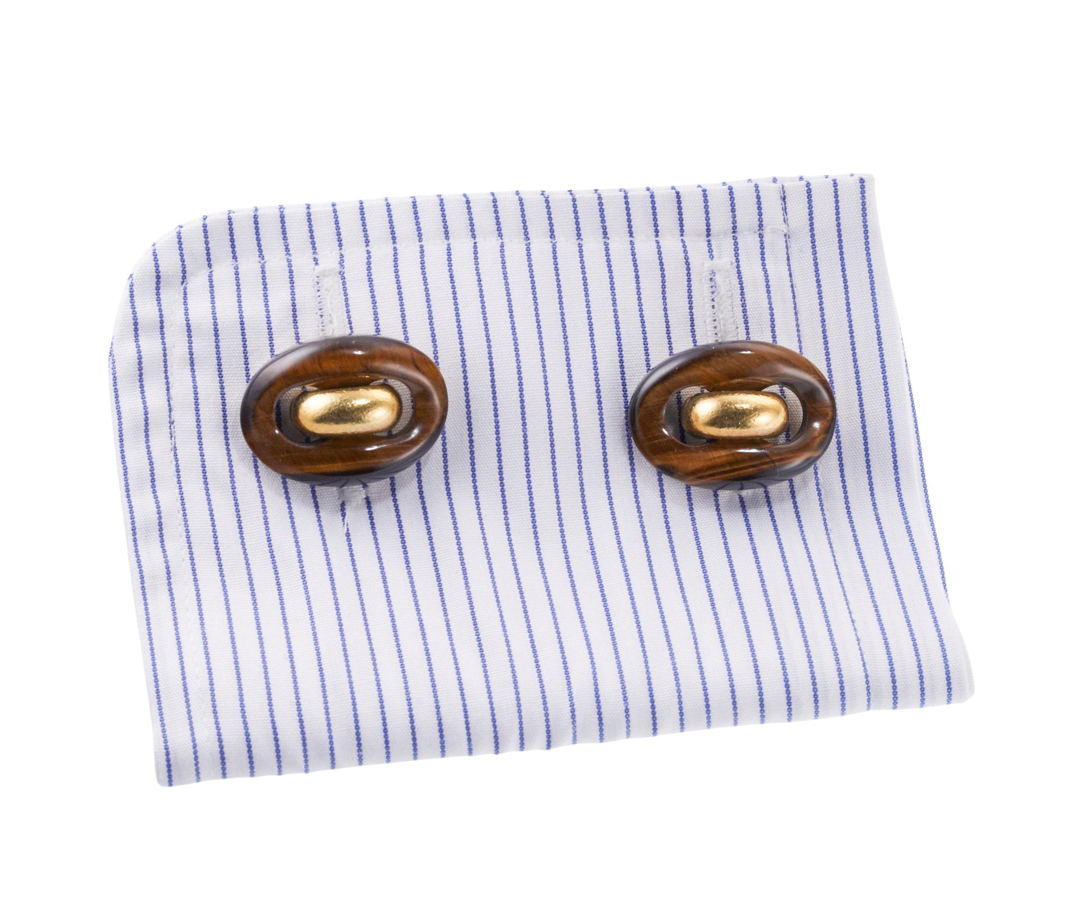 David Webb Tiger's Eye Gold Cufflinks For Sale 4