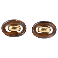 David Webb Tiger's Eye Gold Cufflinks