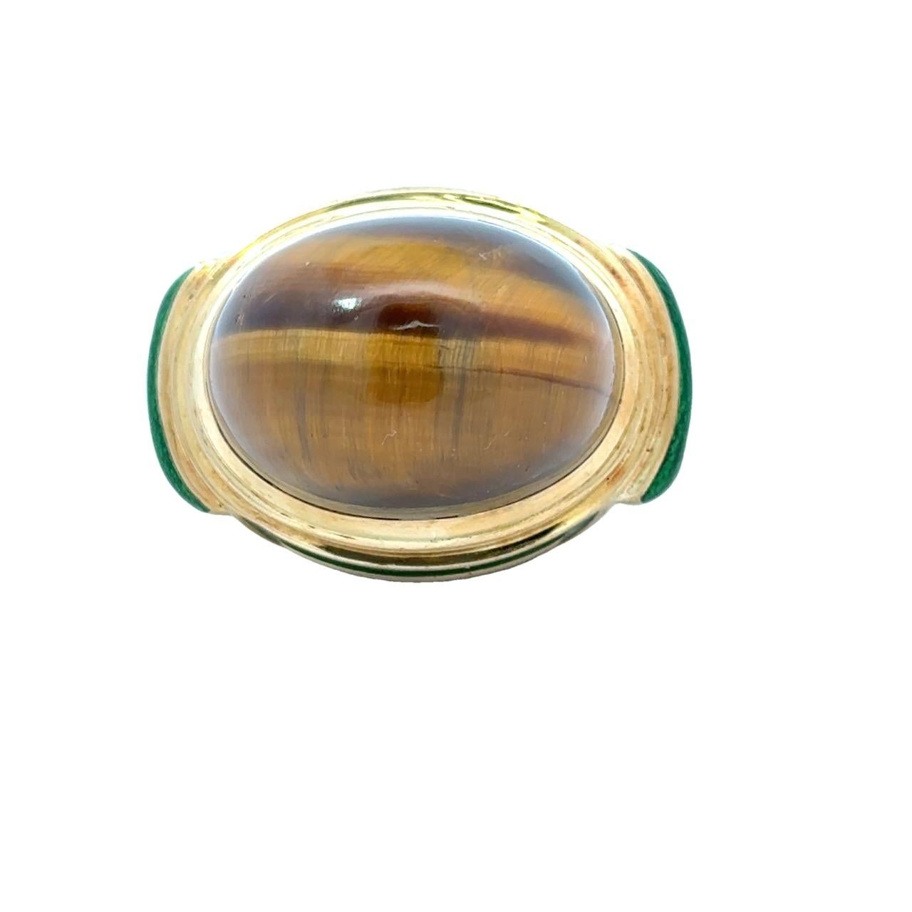 David Webb Anello da cocktail in oro 18 carati con smalto verde occhio di tigre e astuccio in vendita 6