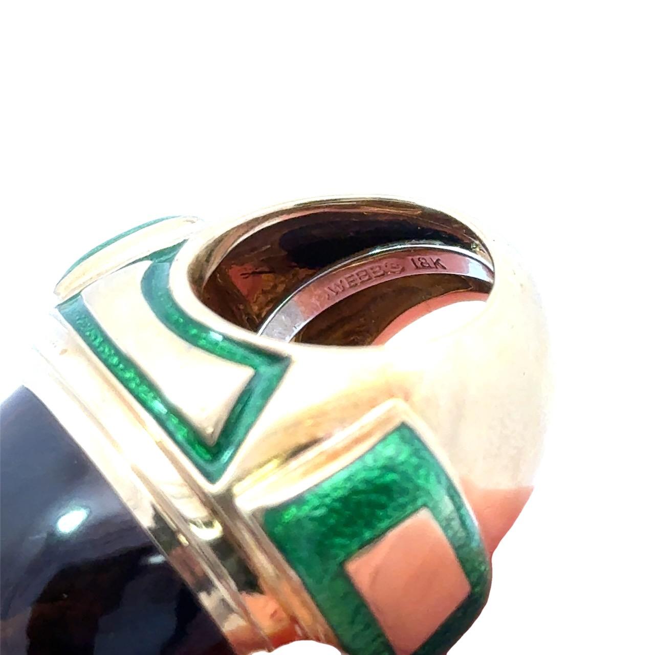David Webb Anello da cocktail in oro 18 carati con smalto verde occhio di tigre e astuccio in vendita 1