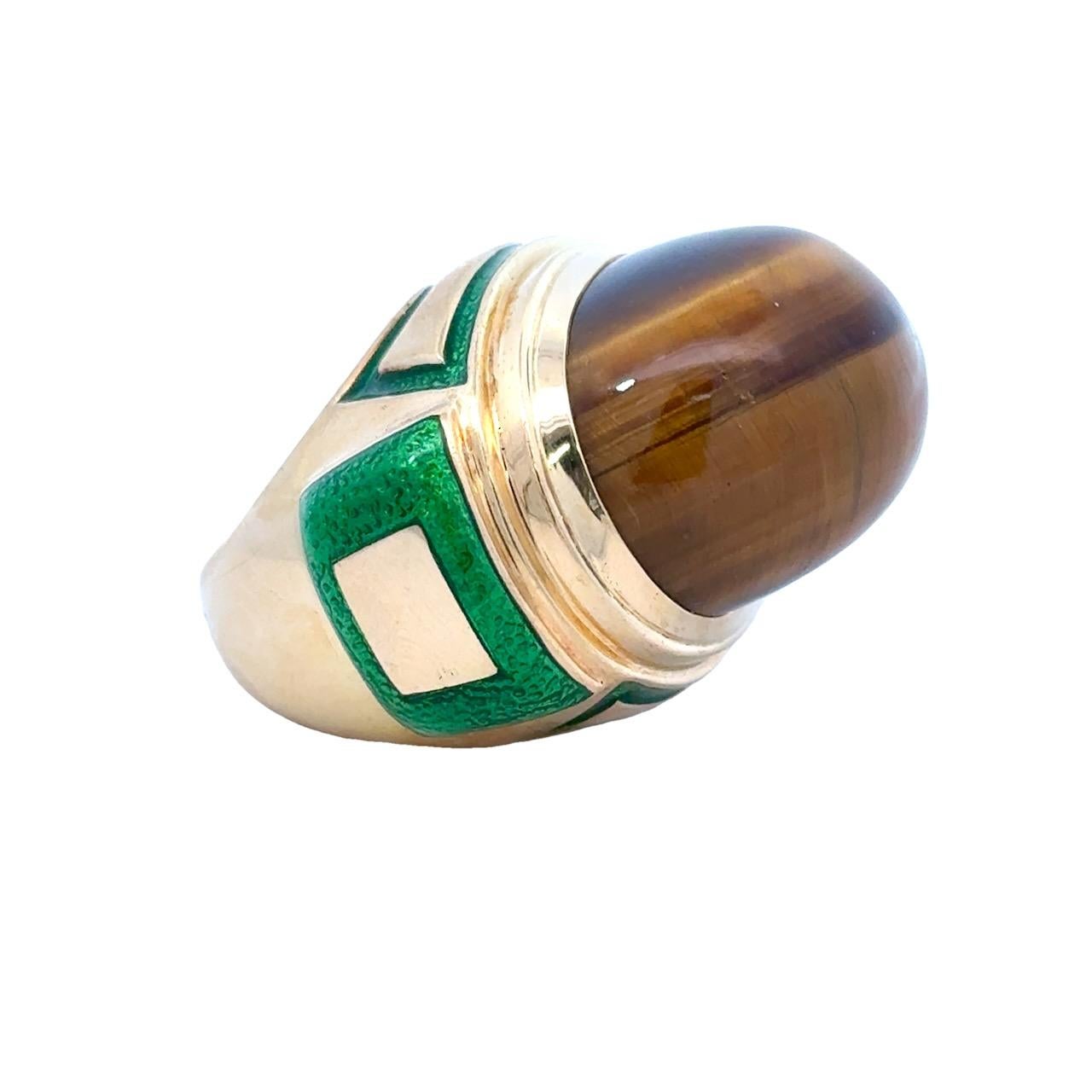 David Webb Anello da cocktail in oro 18 carati con smalto verde occhio di tigre e astuccio in vendita 2