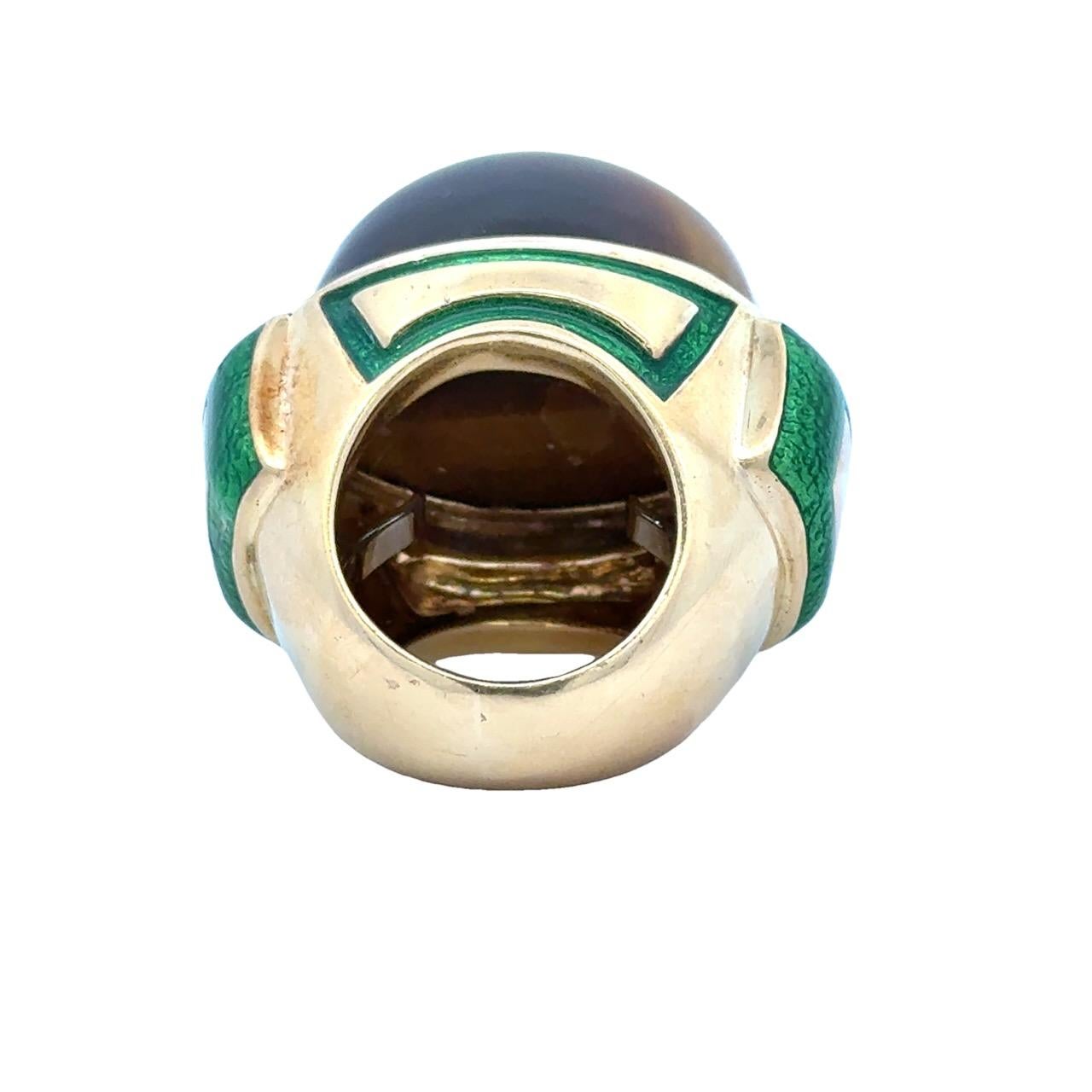 David Webb Anello da cocktail in oro 18 carati con smalto verde occhio di tigre e astuccio in vendita 3