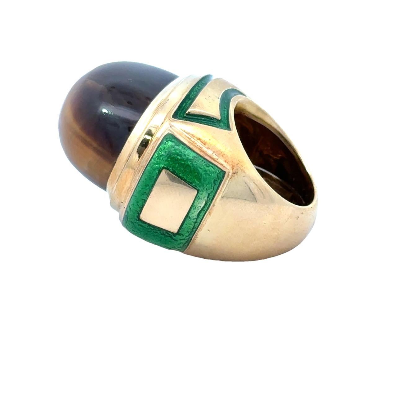 David Webb Anello da cocktail in oro 18 carati con smalto verde occhio di tigre e astuccio in vendita 4