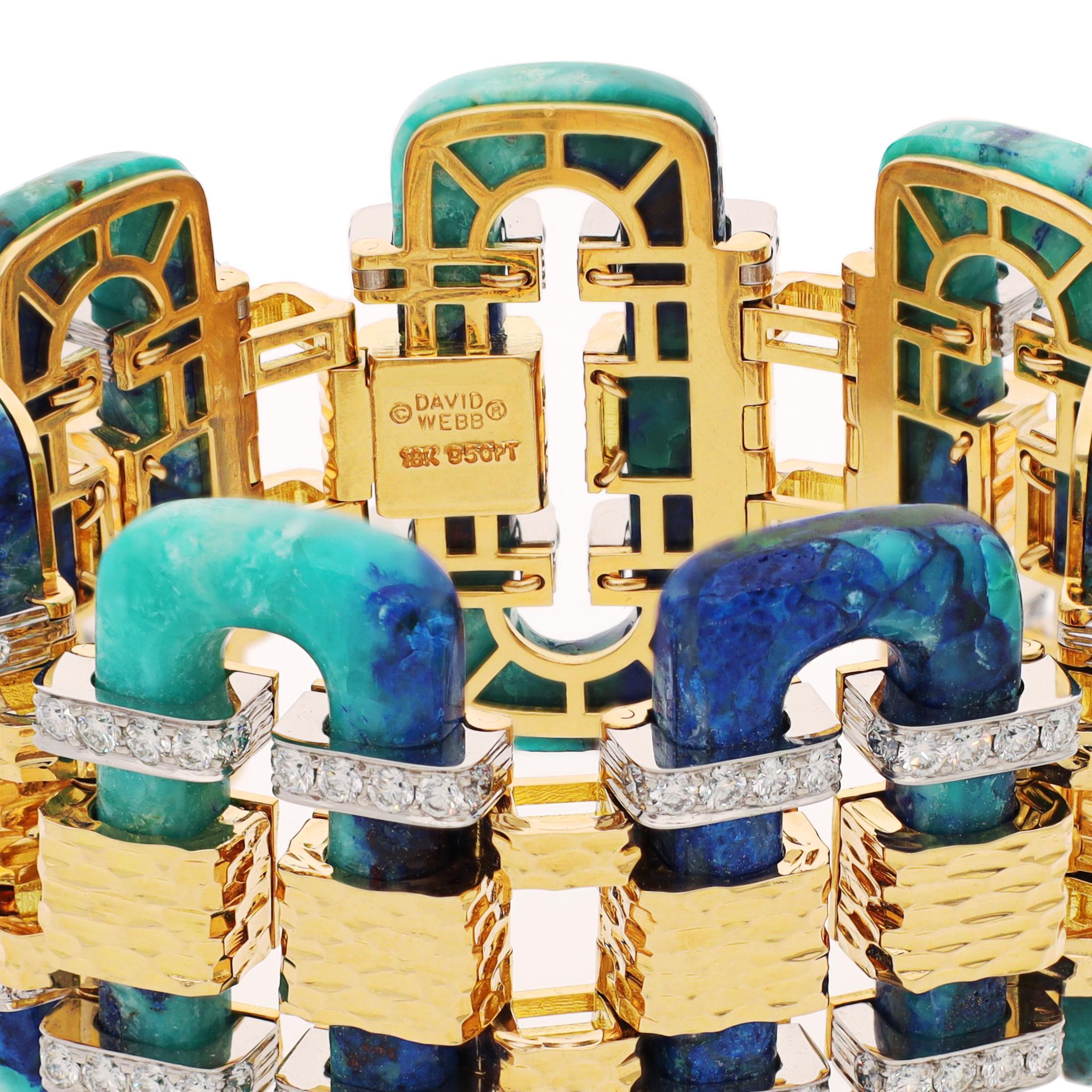 David WEBB Bracelet 'Tread', azurmalachite Excellent état - En vente à New York, NY