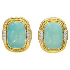 Vintage David Webb Turquoise and Diamond 18karat Yellow Gold and Platinum Earrings