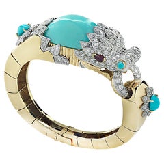 David Webb Turquoise and Diamond Chimera Bangle