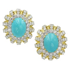 David Webb Turquoise and Diamond Earrings