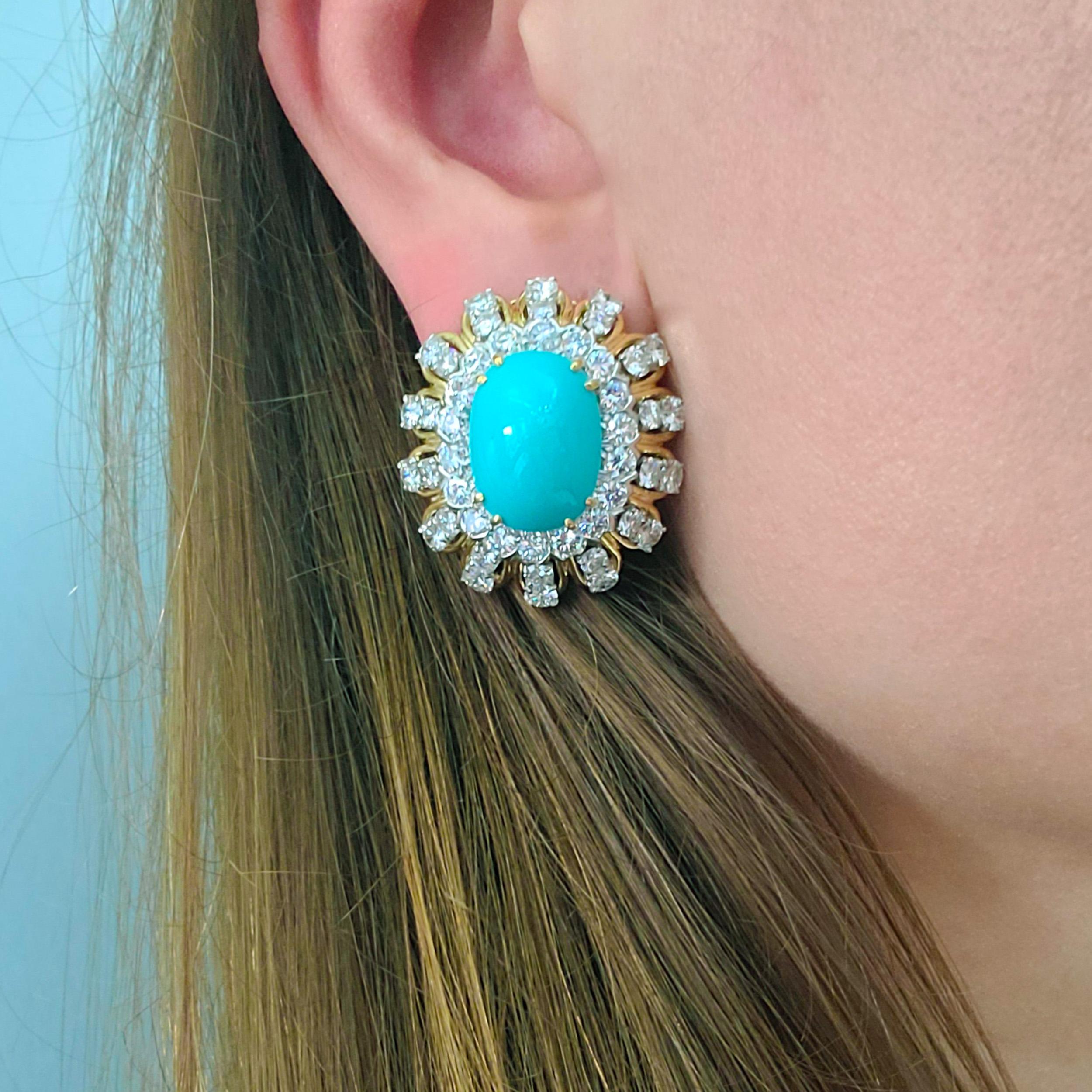 Artist David Webb Turquoise and Diamond Earrings
