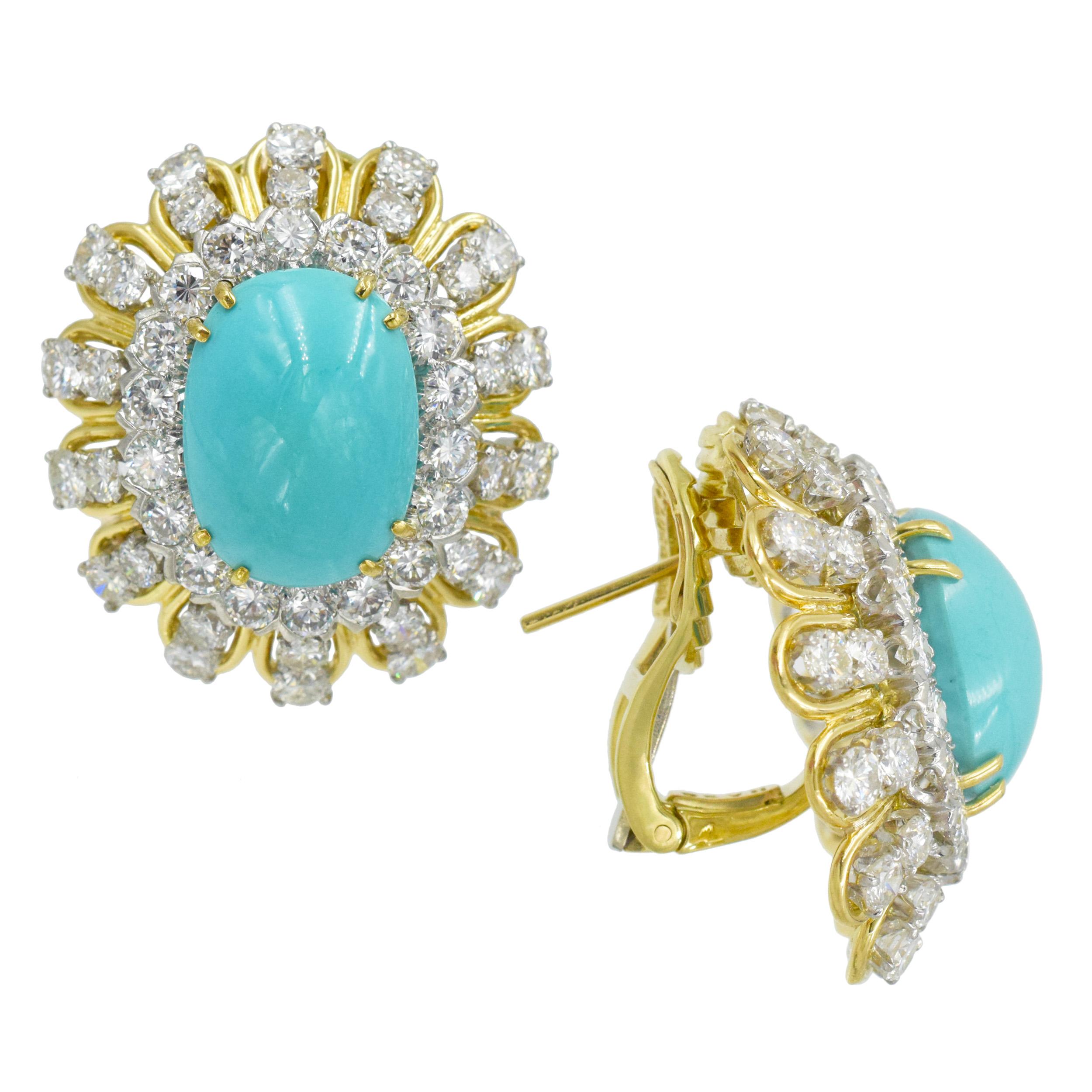 David Webb Turquoise and Diamond Earrings In Excellent Condition In New York, NY