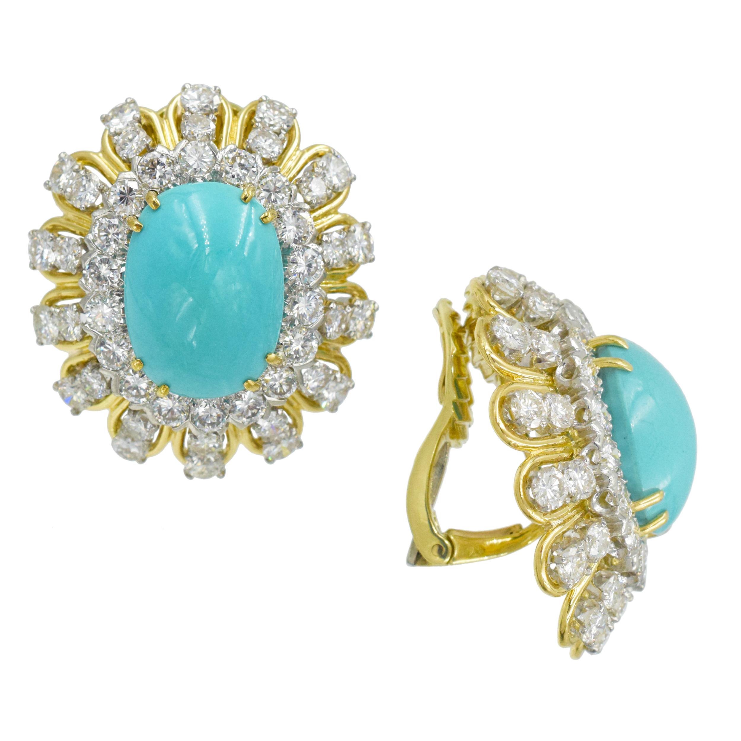 Women's David Webb Turquoise and Diamond Earrings