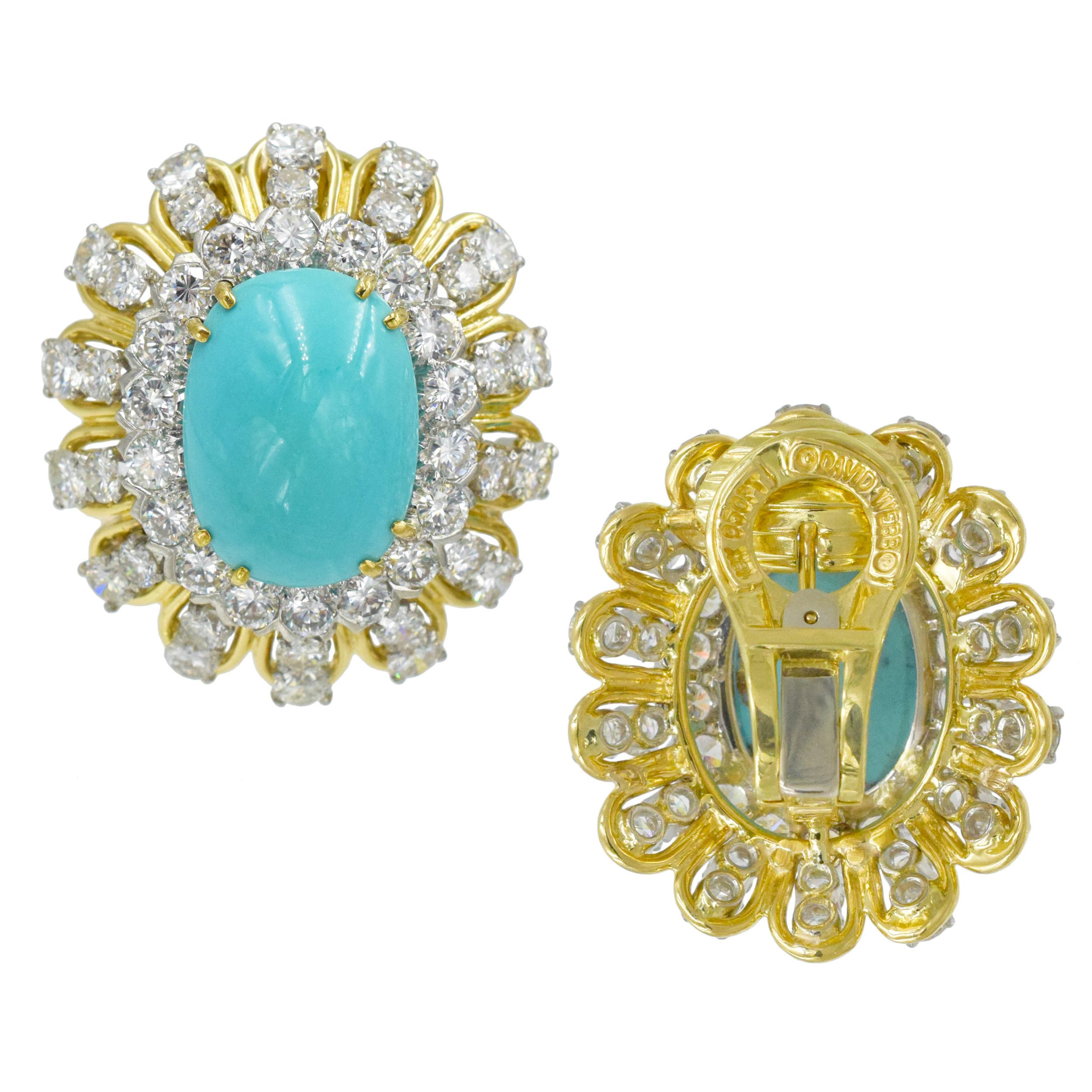 David Webb Turquoise and Diamond Earrings 1