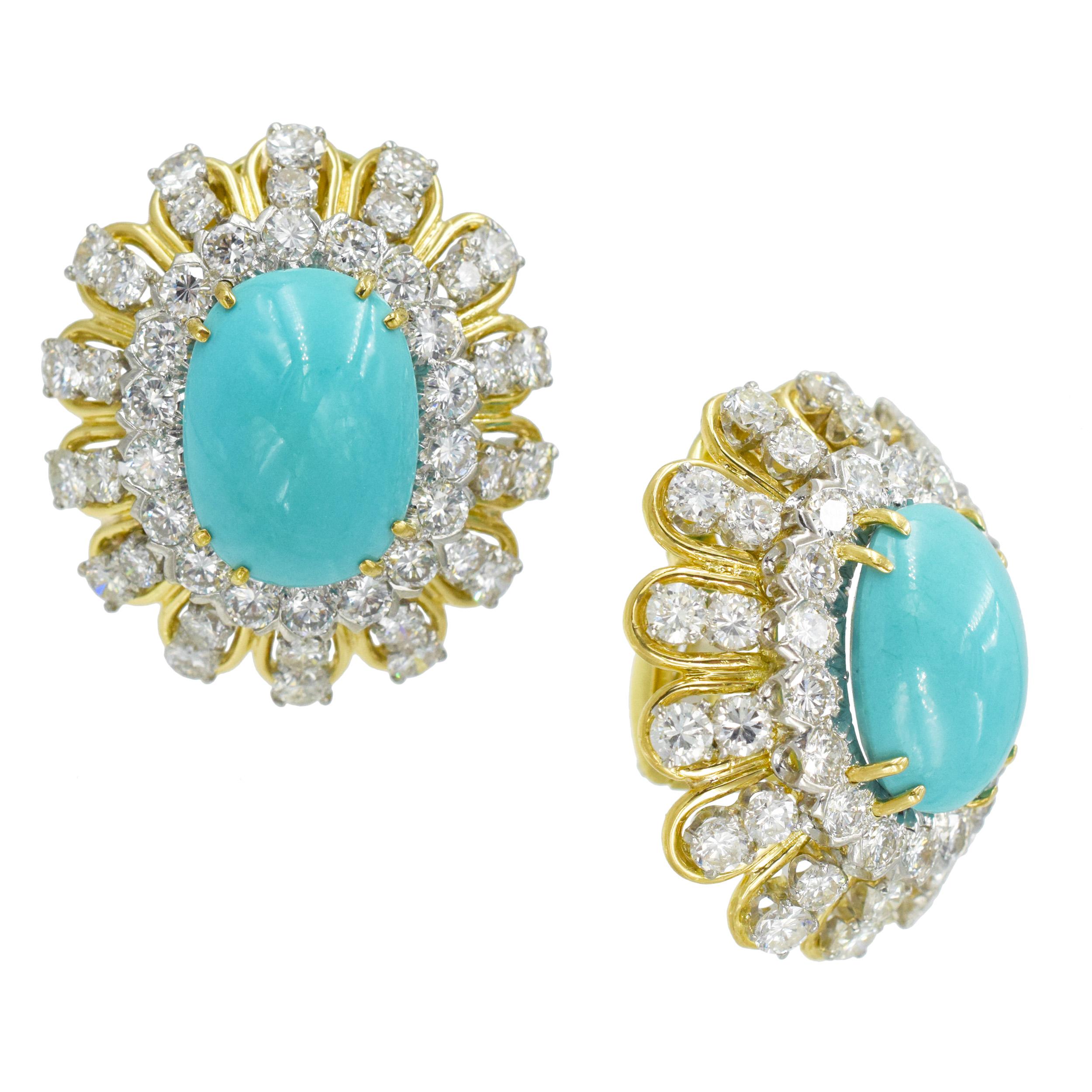 David Webb Turquoise and Diamond Earrings 3