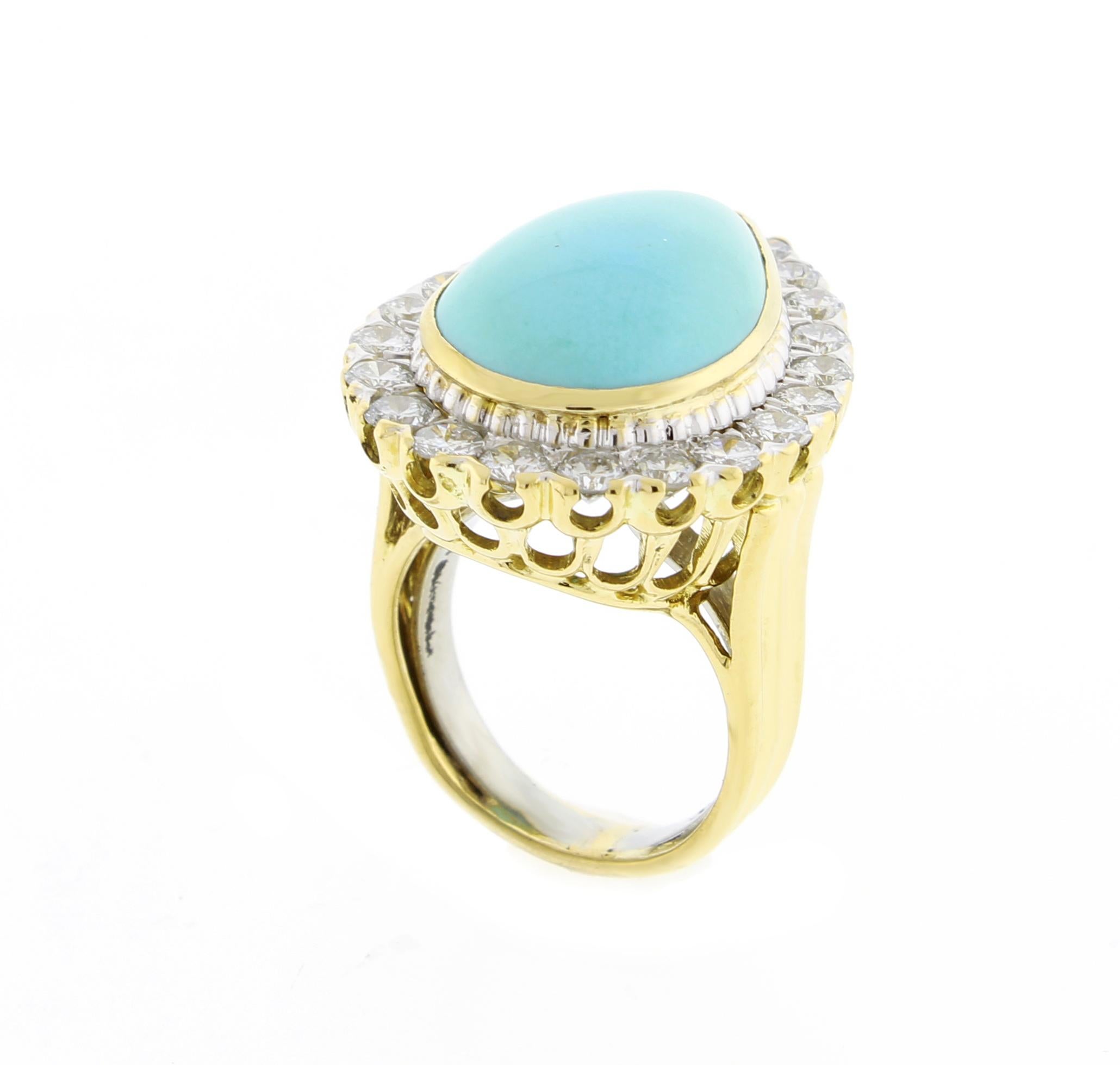 David Webb Turquoise and Diamond Ring In Excellent Condition In Bethesda, MD