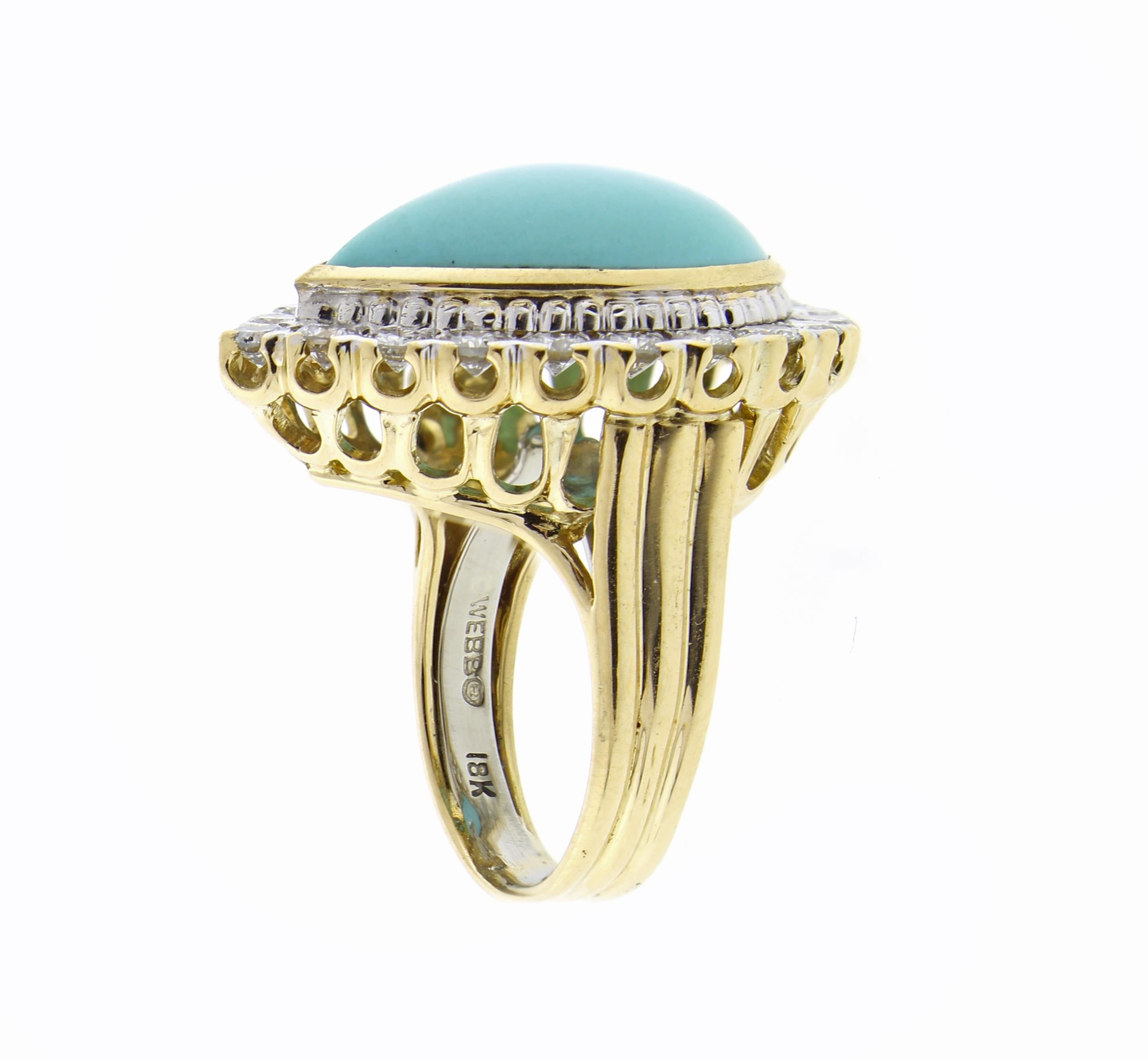 Women's or Men's David Webb Turquoise and Diamond Ring