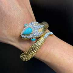 Bracciale rigido a forma di serpente con turchese e diamanti di David Webb