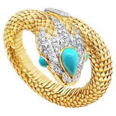 Bracciale rigido a forma di serpente con turchese e diamanti di David Webb