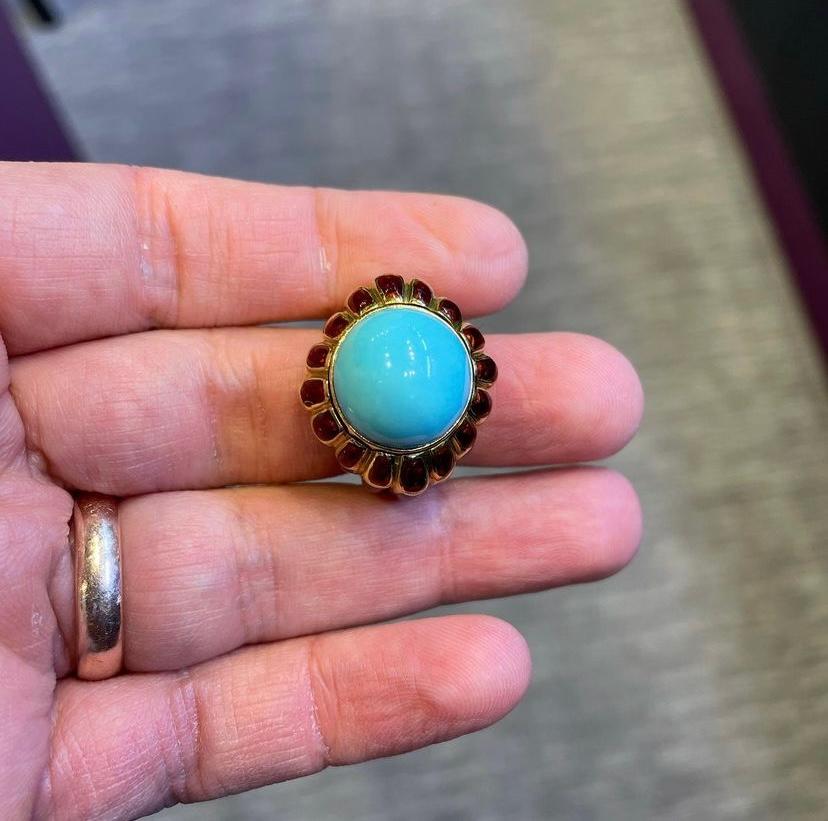 David Webb Turquoise and Red Enamel Ring  In Excellent Condition In New York, NY