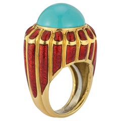 David Webb Ring mit Türkis und roter Emaille