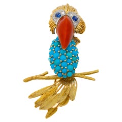 Bvlgari Broche toucan turquoise, corail et saphir