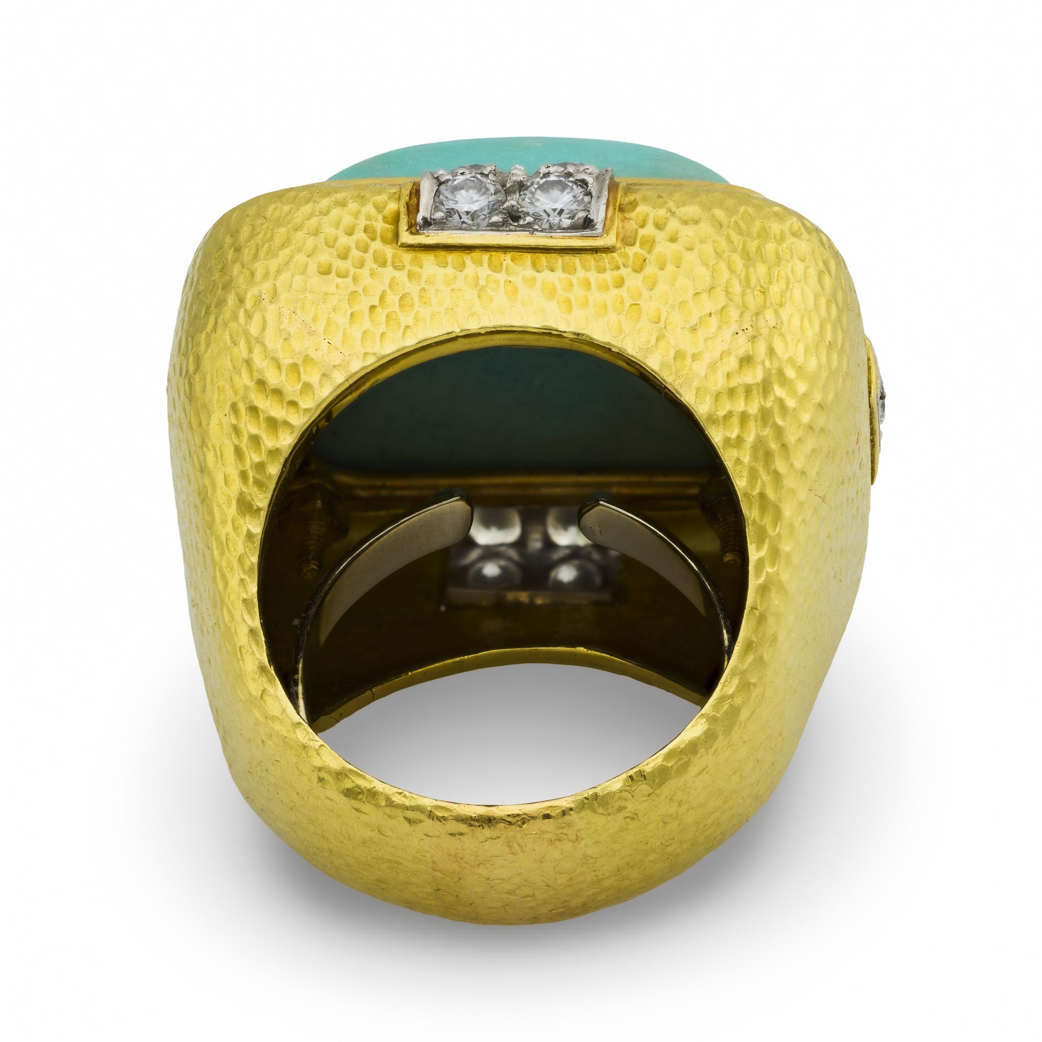 David Webb anello cocktail con diamante e turchese in oro giallo 18 carati e platino in vendita 1