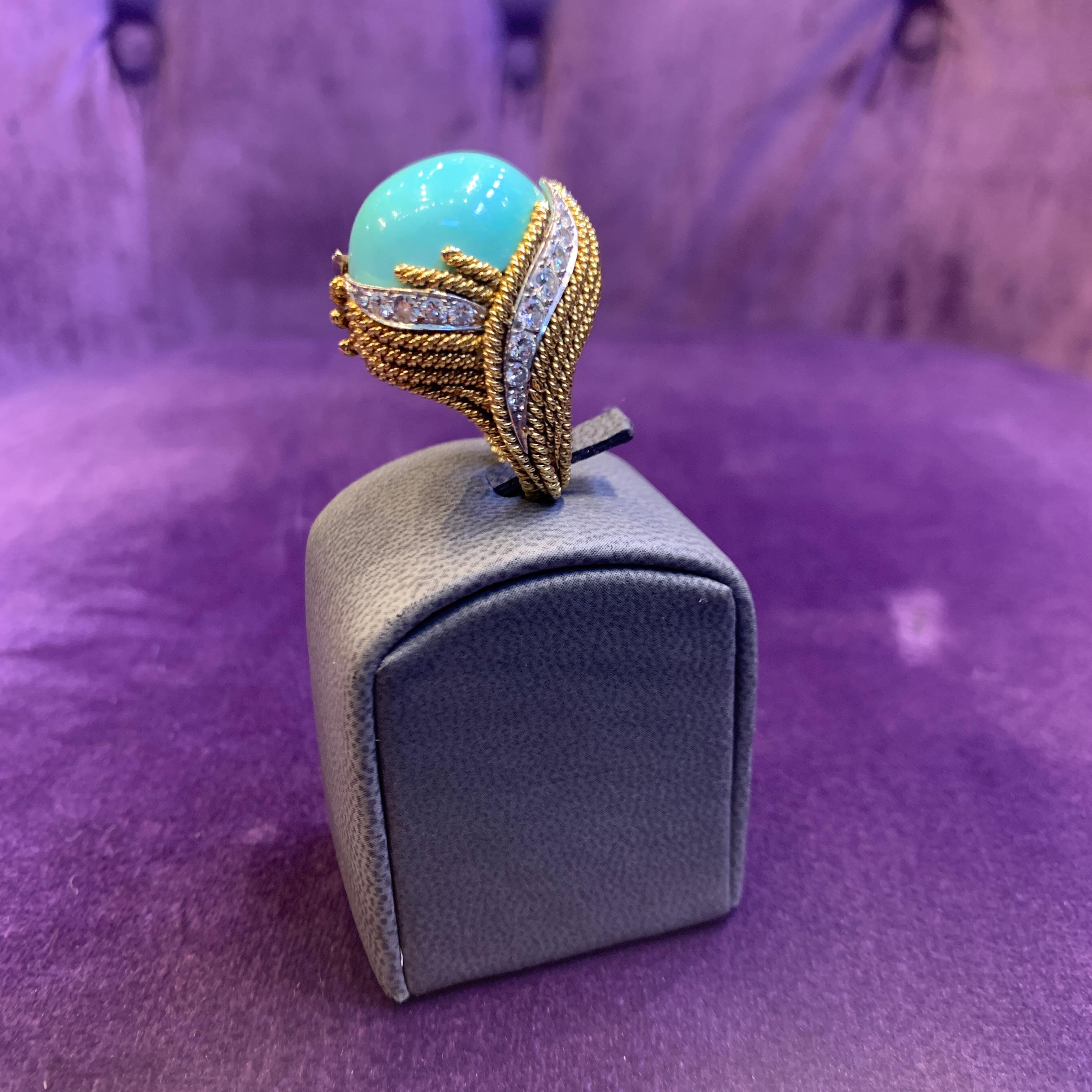 David Webb Turquoise & Diamond Cocktail Ring 2