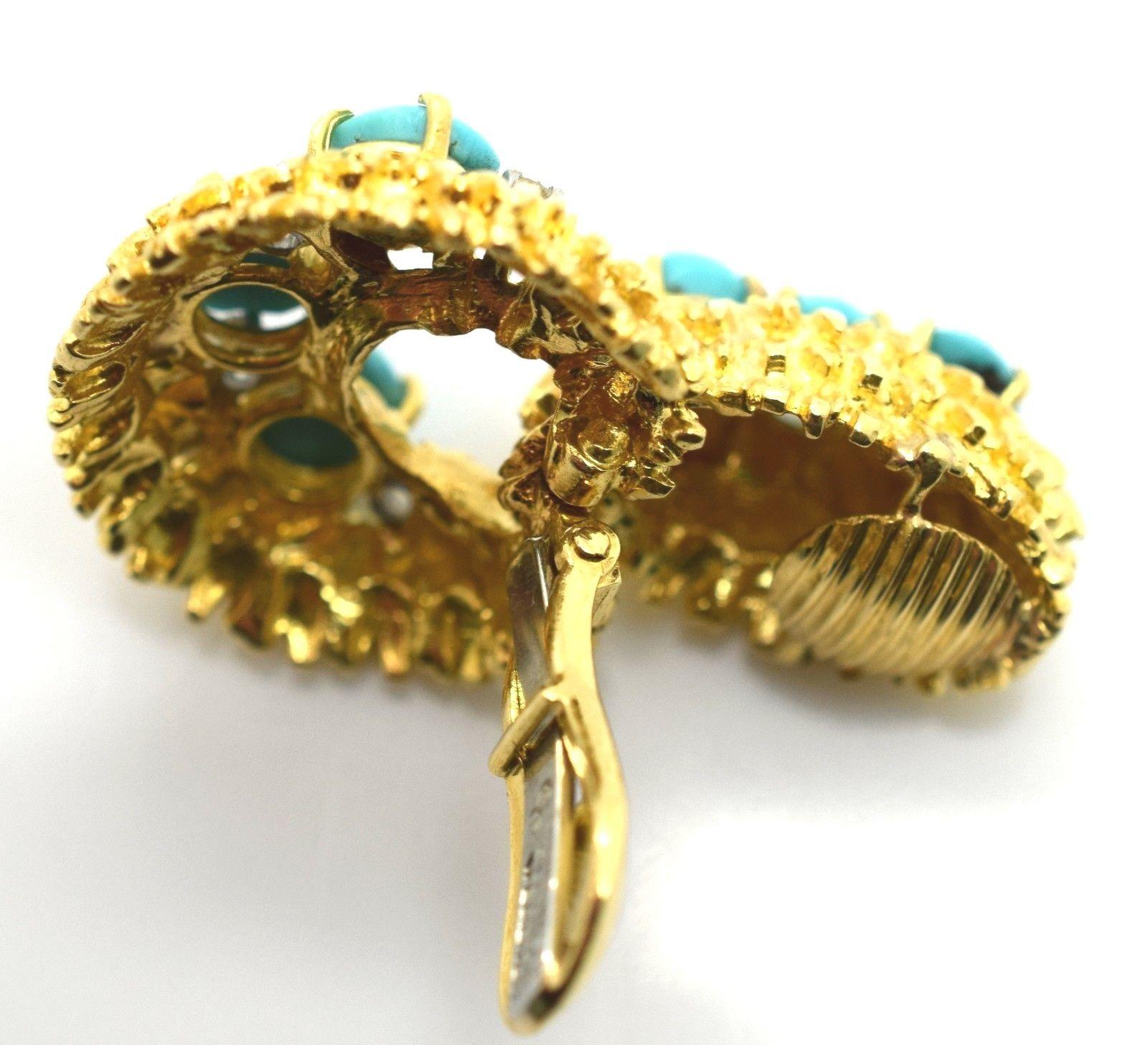 Modern David Webb Turquoise and Diamond Door Knocker Earrings 18 Karat Gold