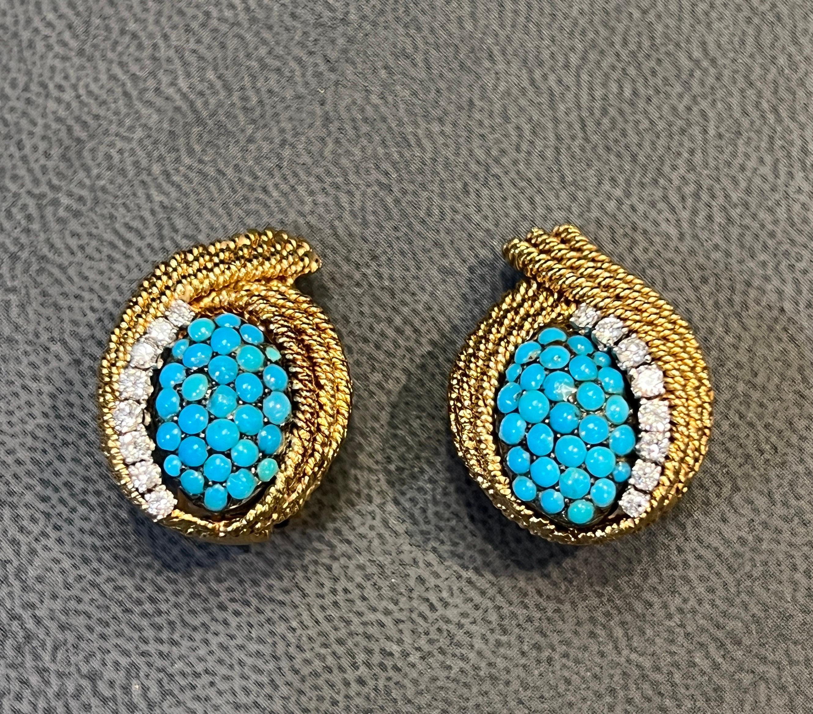 Donna Orecchini con turchese e diamanti di David Webb in vendita