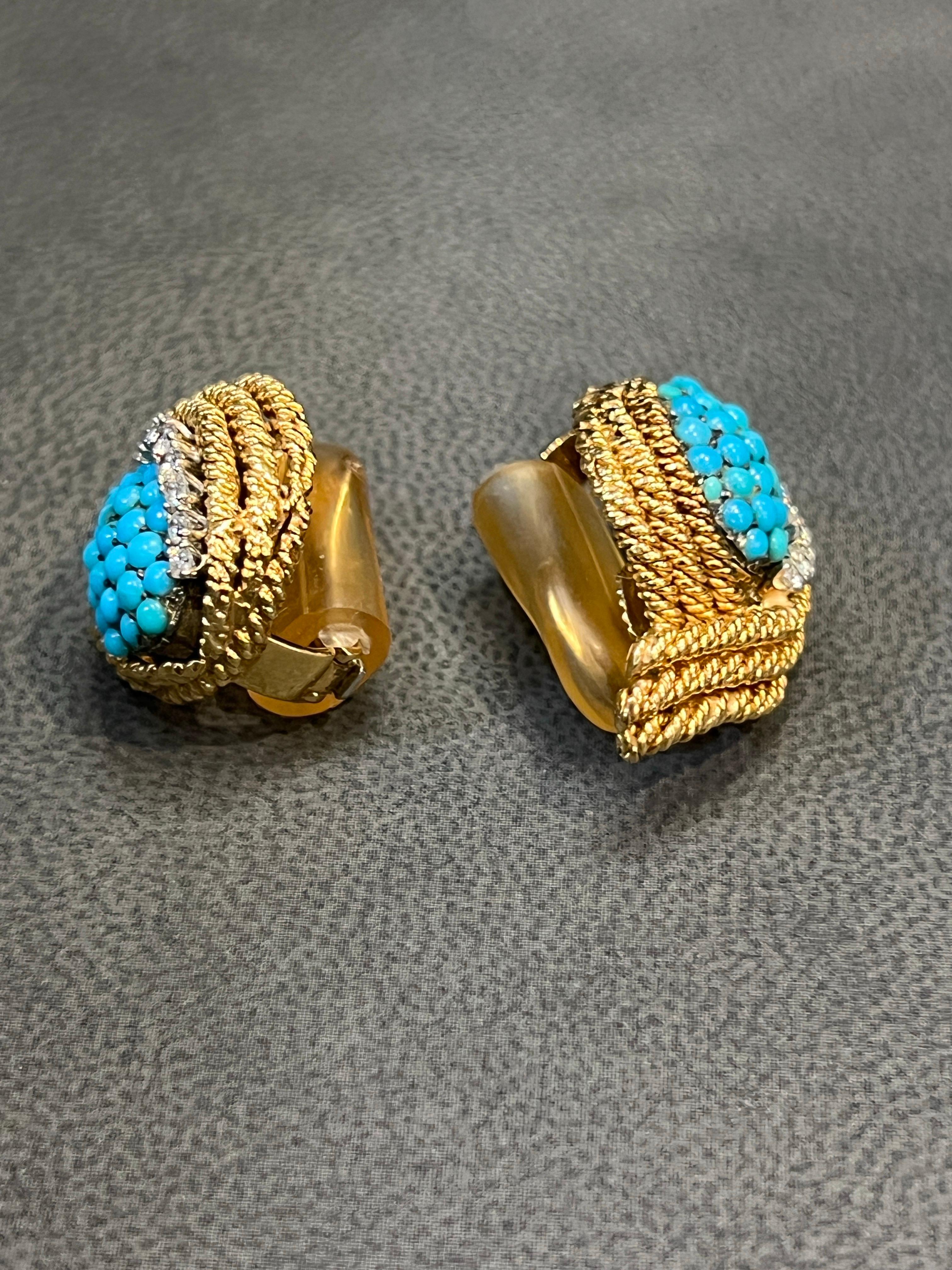 Orecchini con turchese e diamanti di David Webb in vendita 1