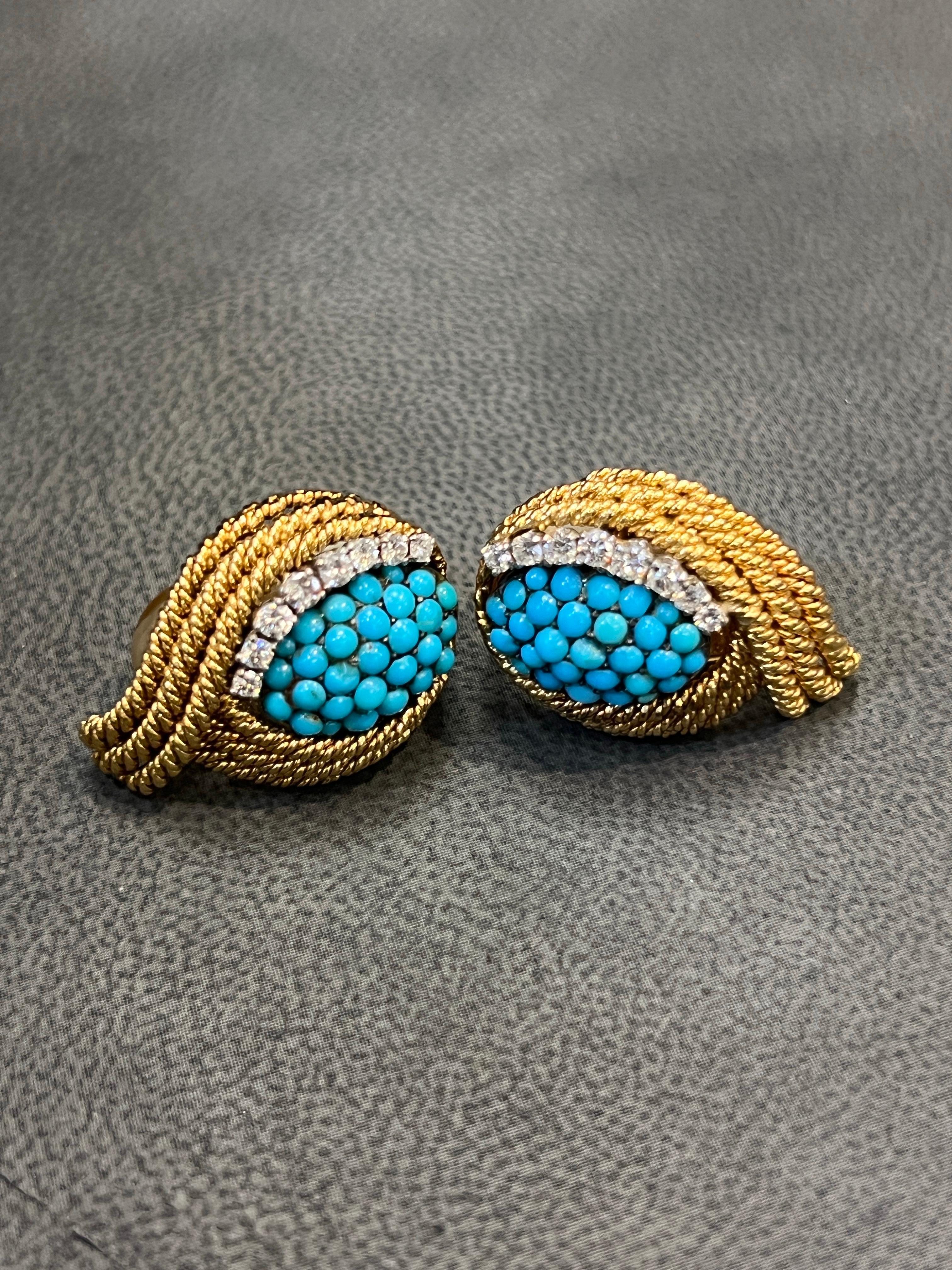 Orecchini con turchese e diamanti di David Webb in vendita 3