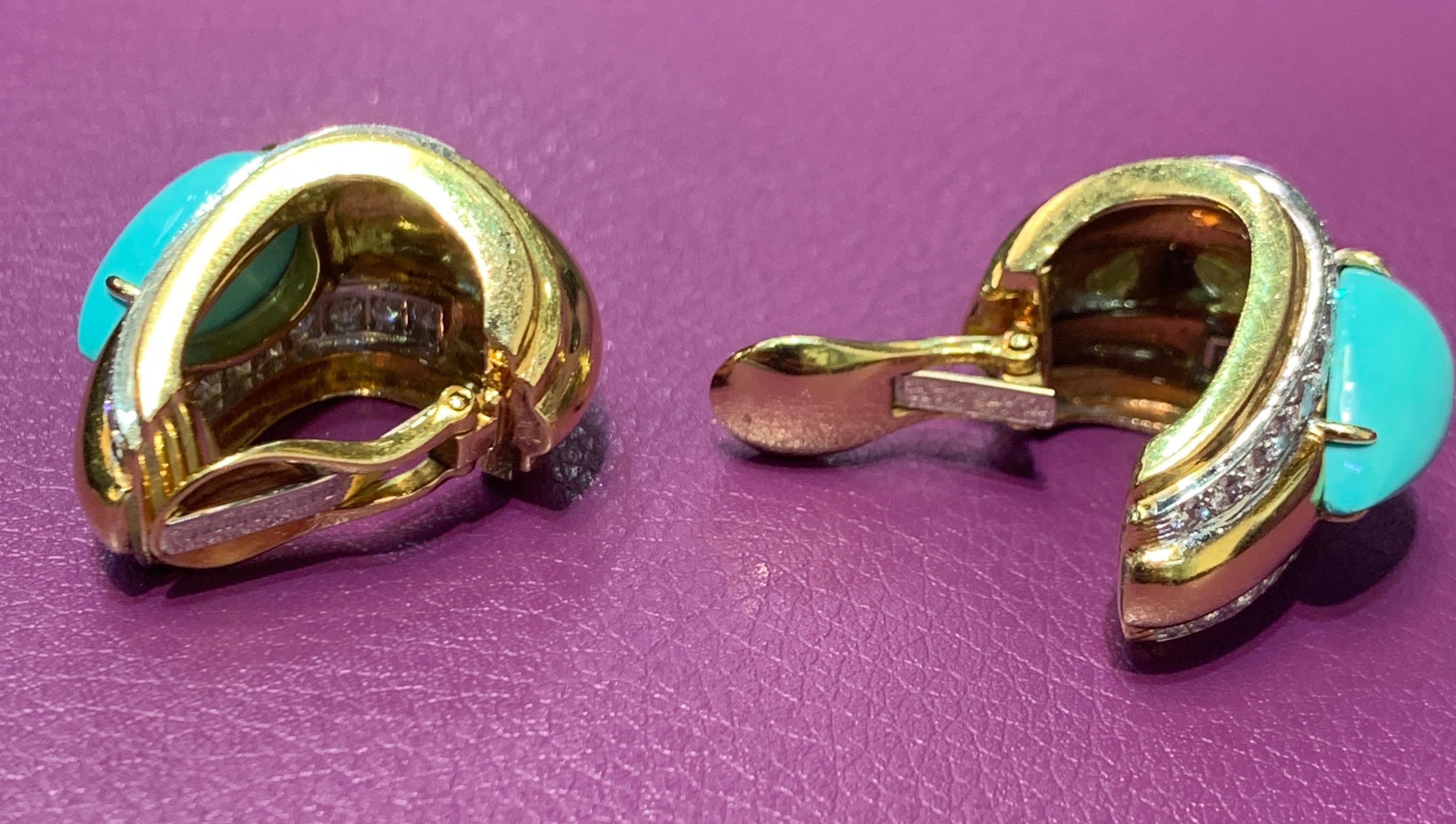 Women's David Webb Turquoise & Diamond Gold Earrings
