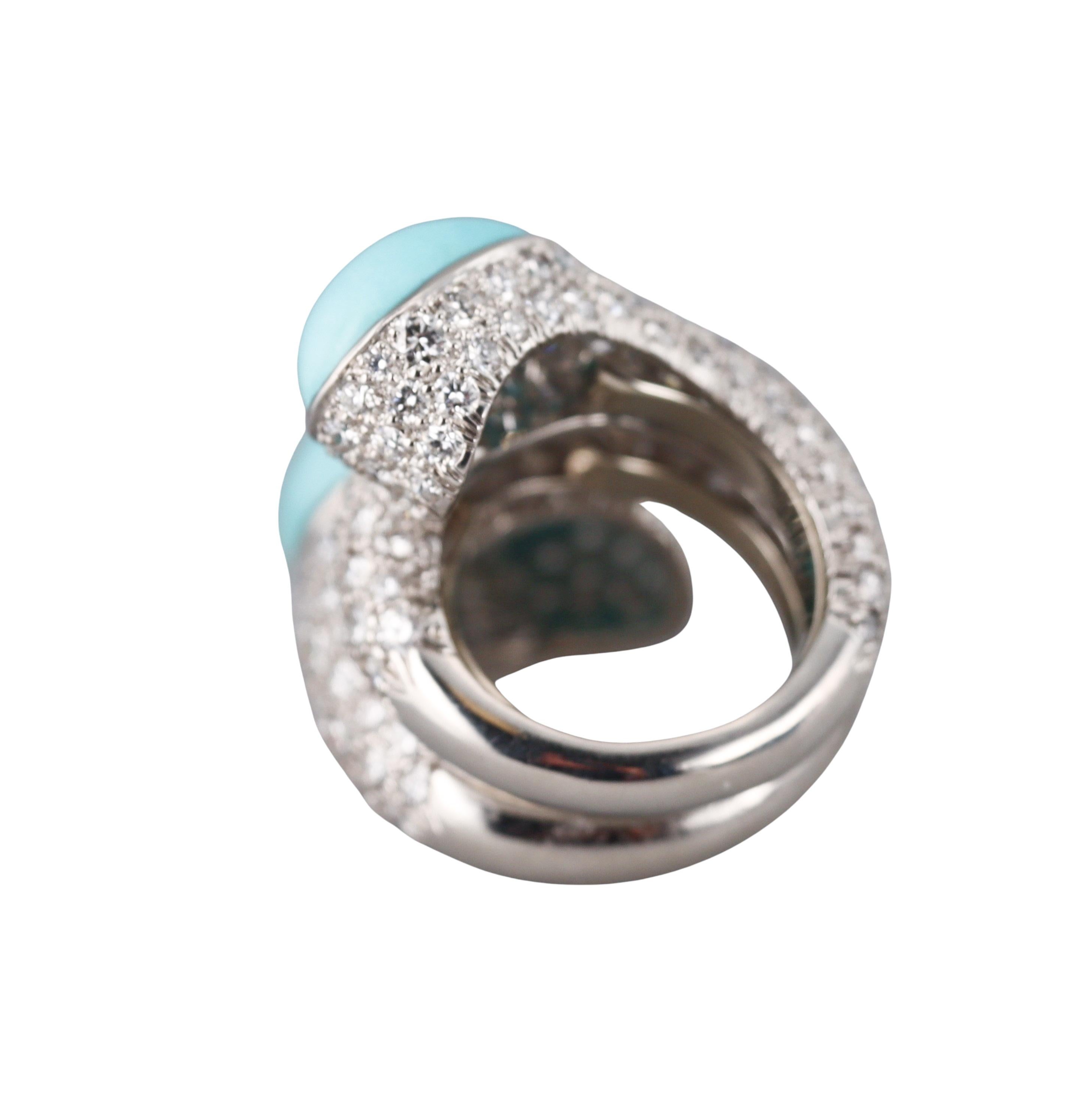 Women's David Webb Turquoise Diamond Platinum Wrap Ring For Sale