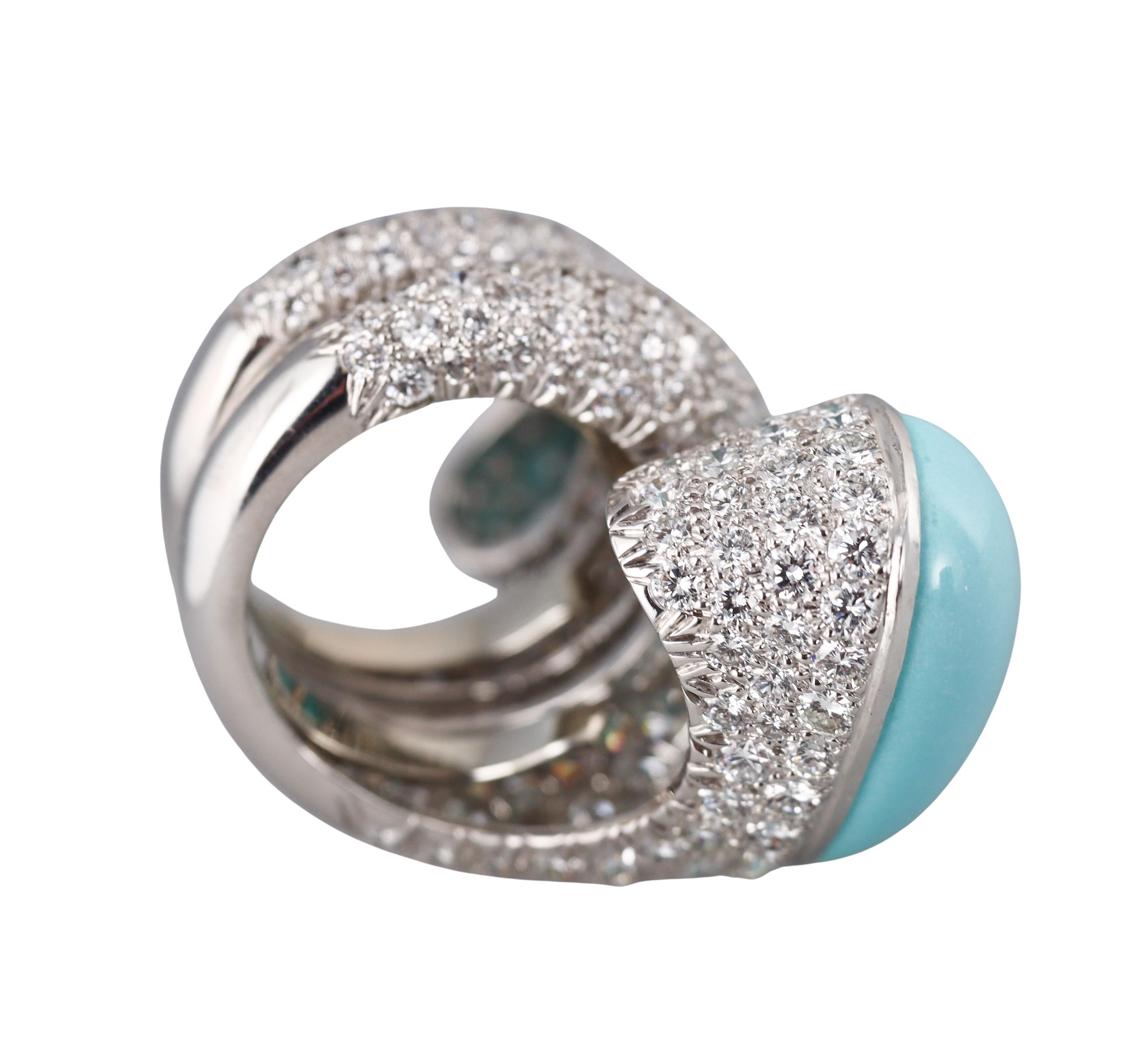 David Webb Turquoise Diamond Platinum Wrap Ring For Sale 1