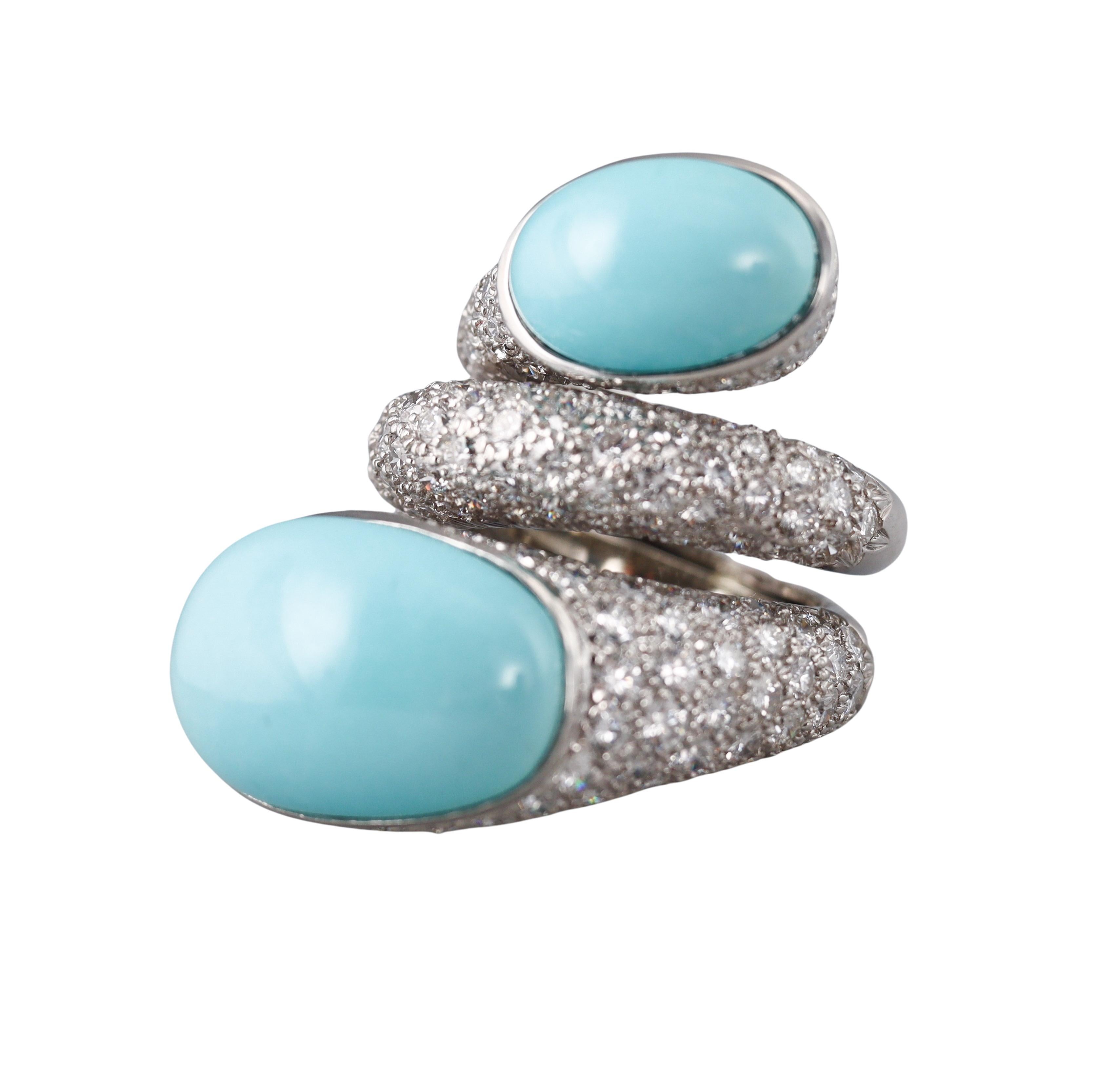 David Webb Turquoise Diamond Platinum Wrap Ring For Sale 2