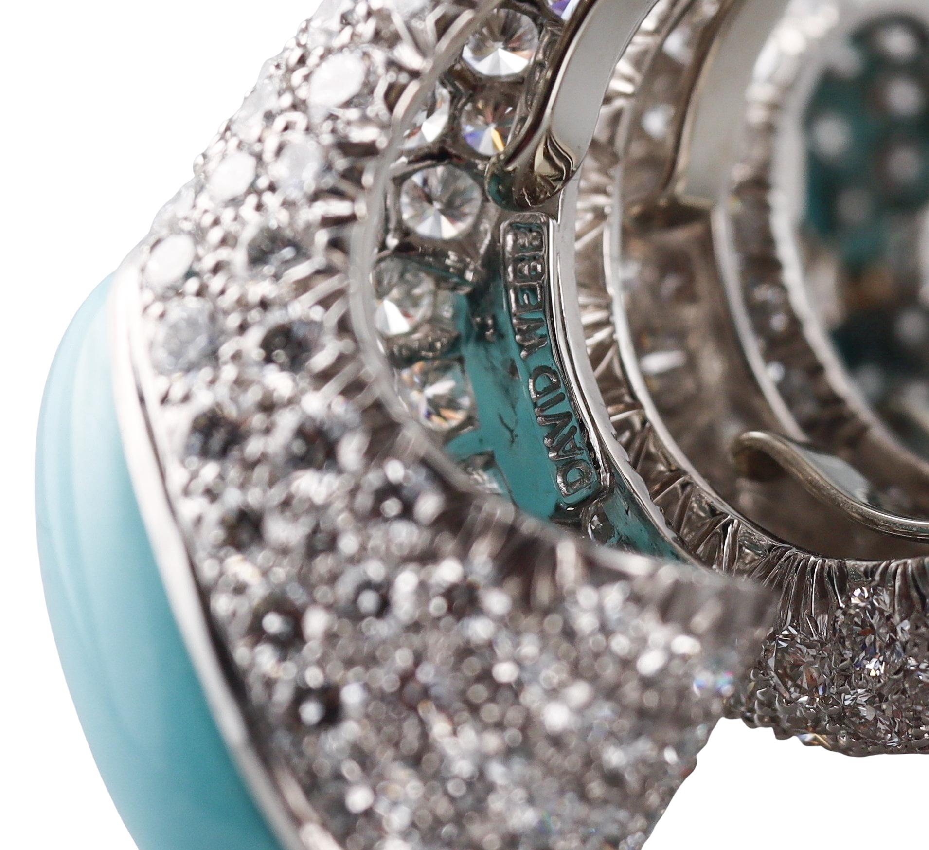 David Webb Turquoise Diamond Platinum Wrap Ring For Sale 3