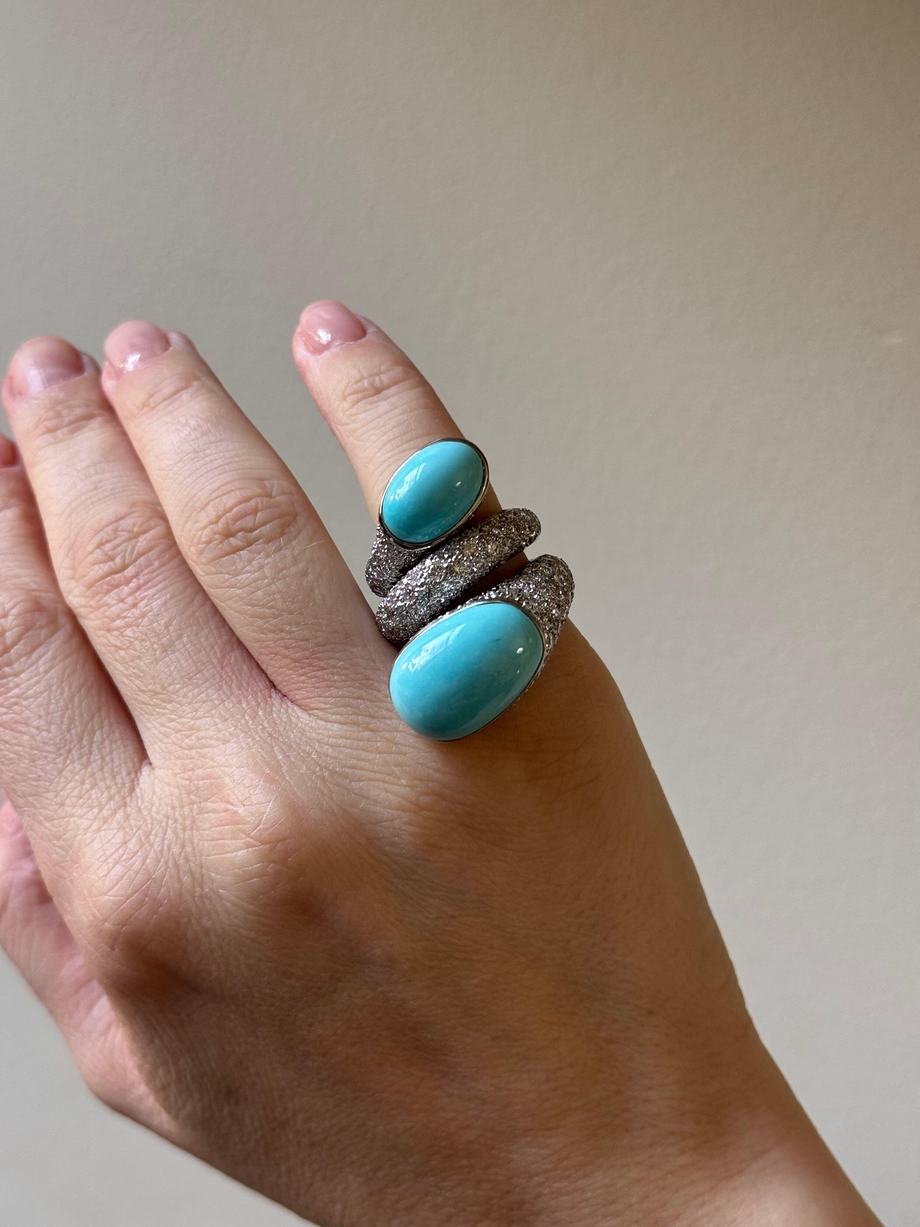 David Webb Turquoise Diamond Platinum Wrap Ring For Sale 4