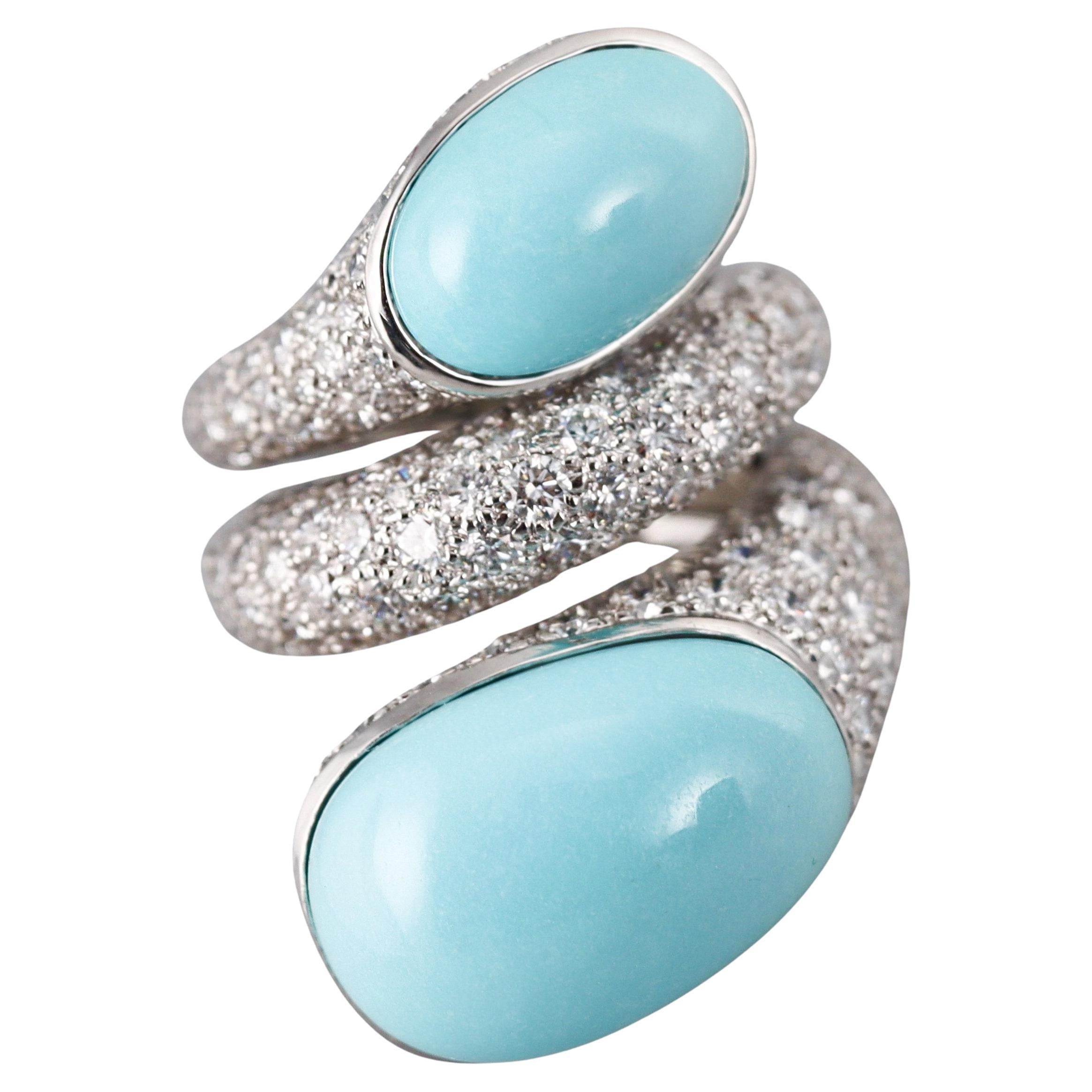 David Webb Turquoise Diamond Platinum Wrap Ring For Sale