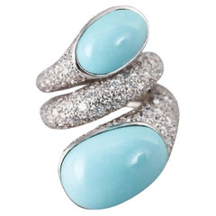 David Webb, bague enveloppante en platine avec turquoise et diamants