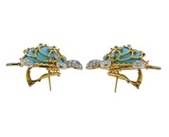 David Webb Turquoise Diamond Sapphire Gold Platinum Turtle Earrings