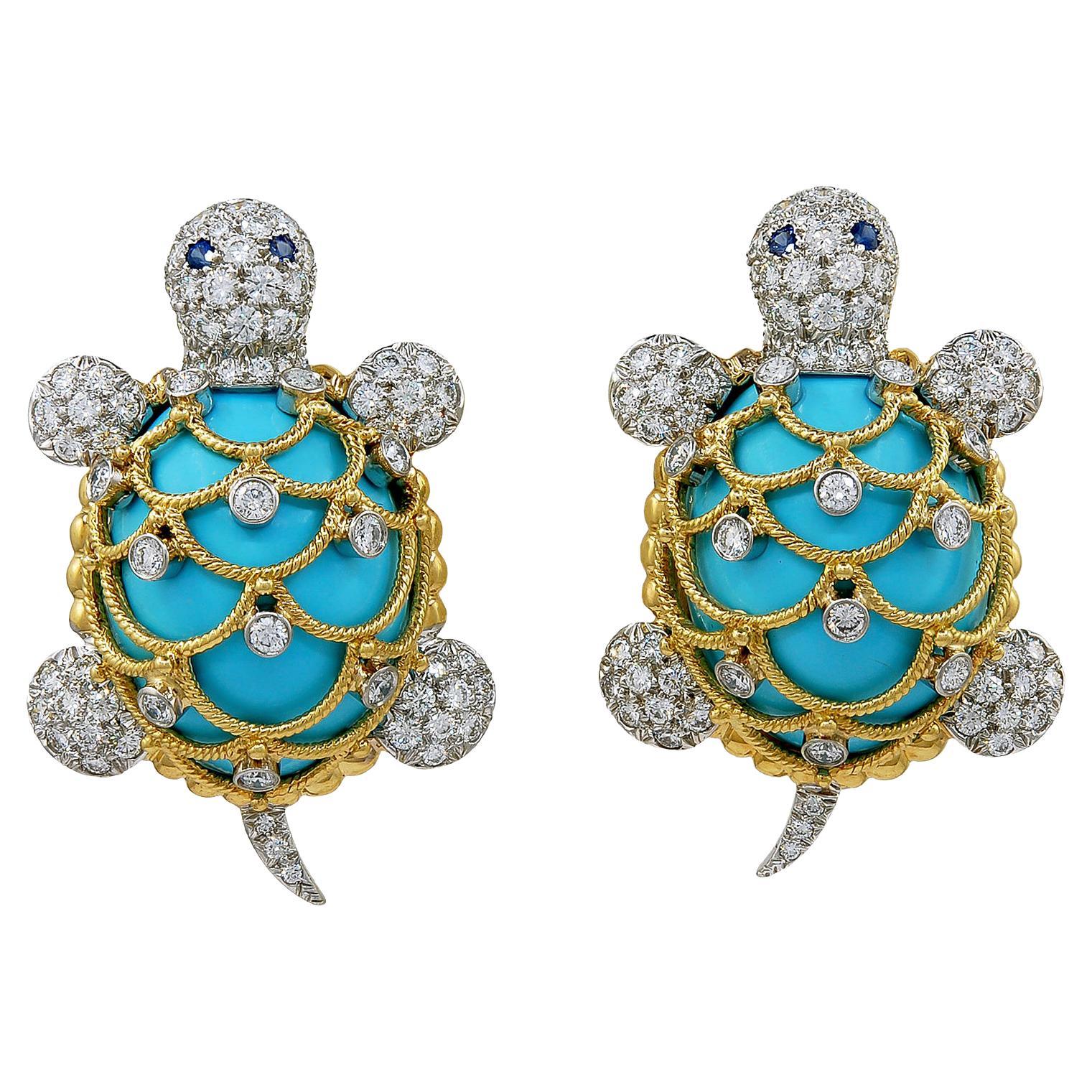 1960s DAVID WEBB Diamond & Turquoise Earrings