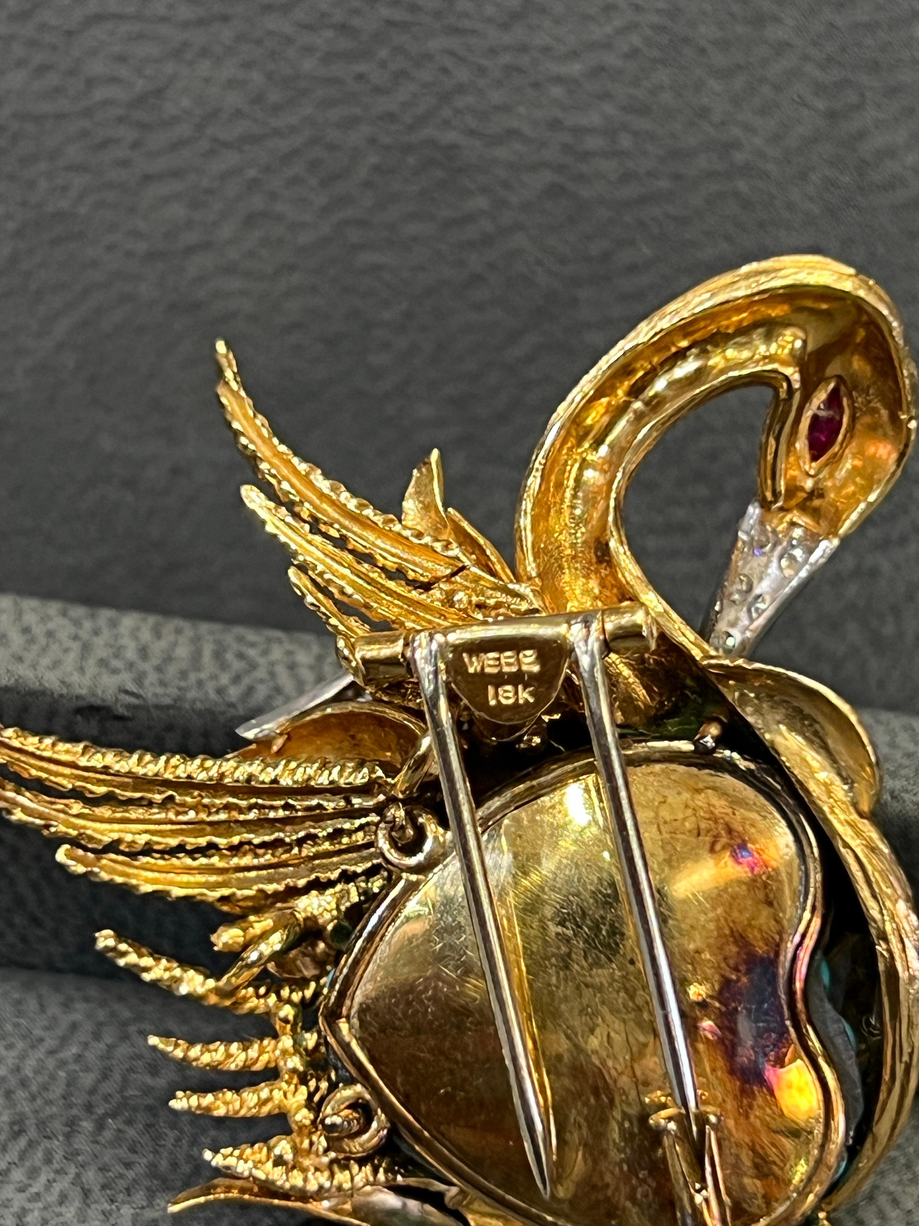 Cabochon David Webb Turquoise & Diamond Swan Brooch For Sale