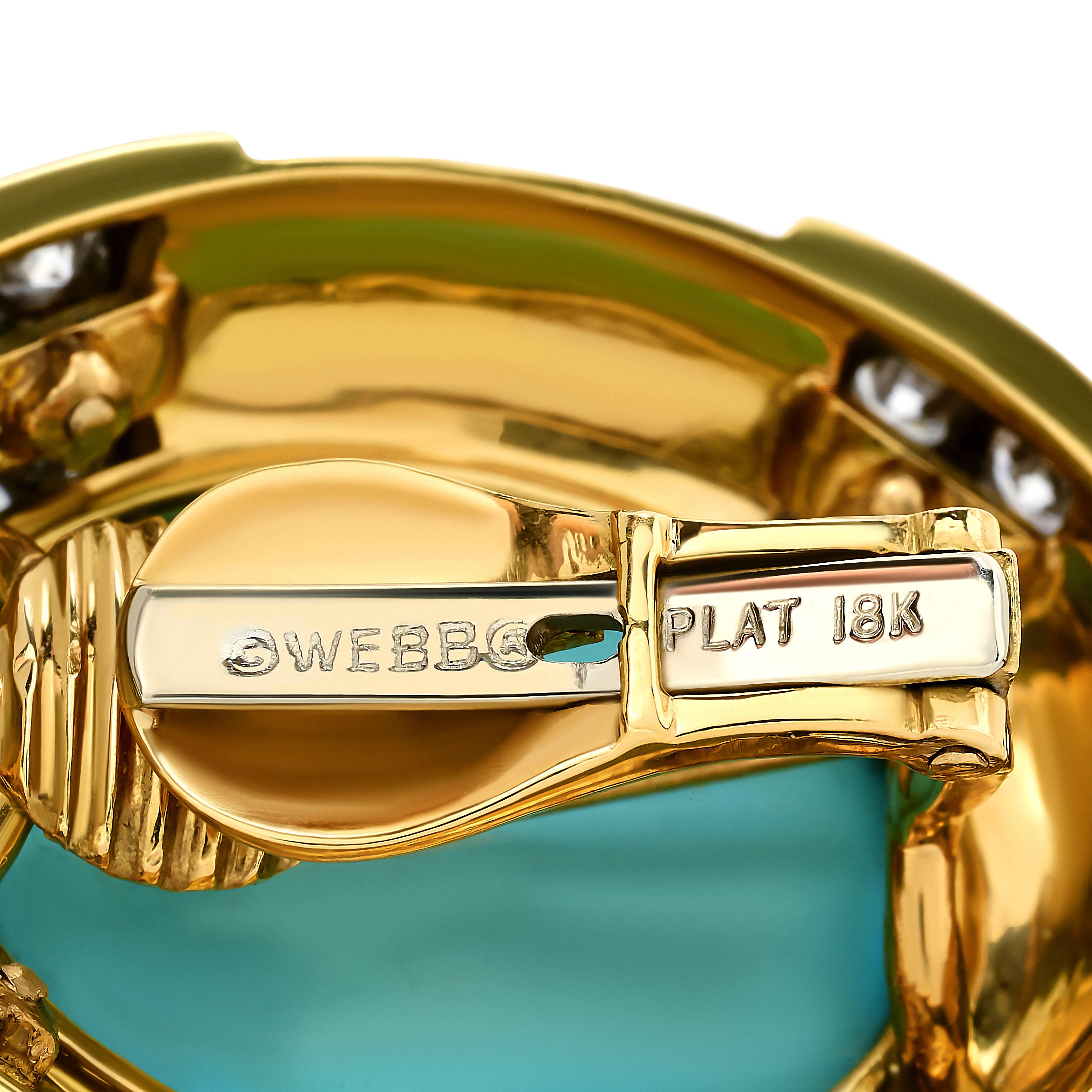 David Webb Turquoise, Lapis and Diamond Earrings in 18K Yellow Gold In Good Condition For Sale In Philadelphia, PA