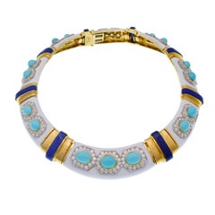 David Webb Turquoise Lapis Lazuli Diamond Necklace