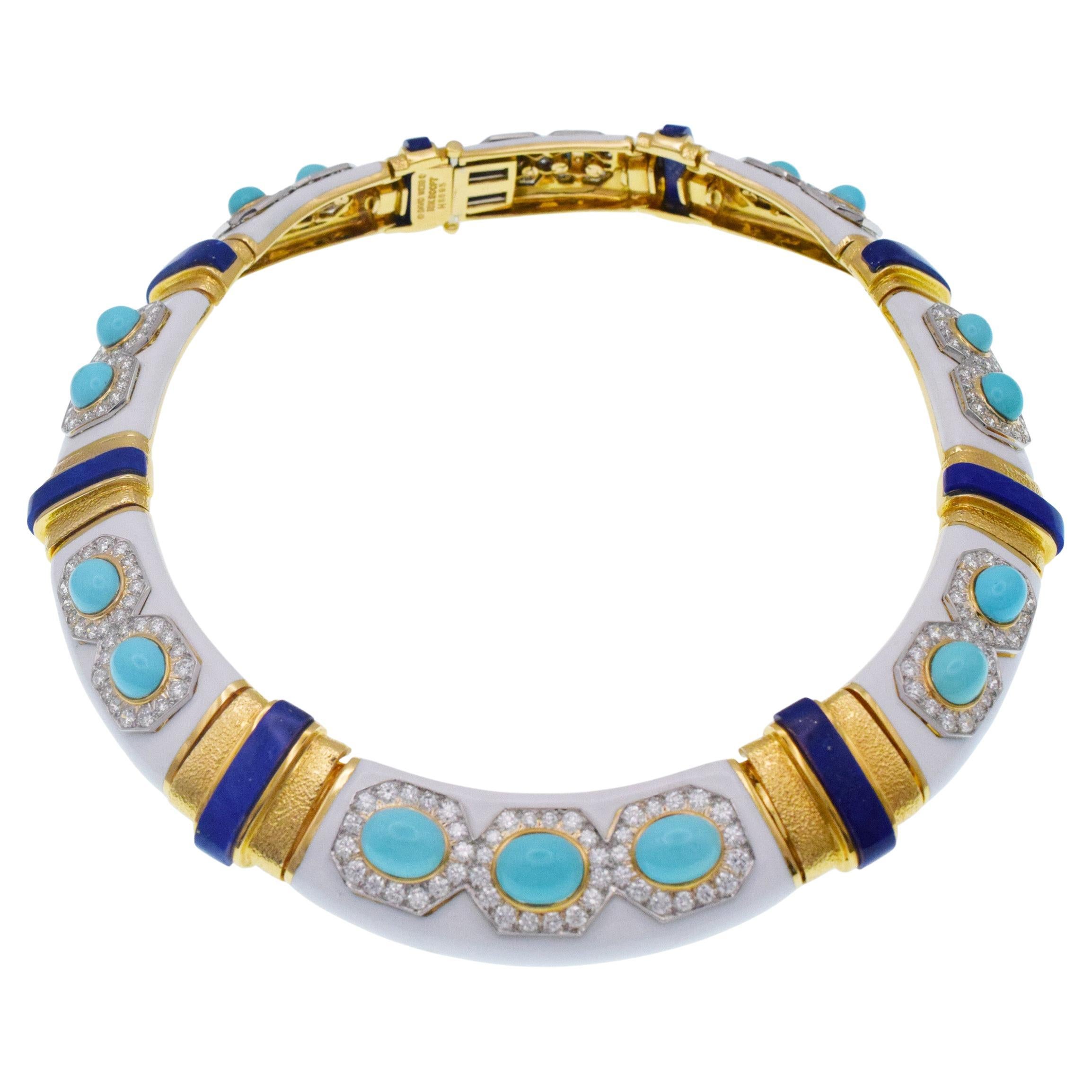 David Webb Türkis Lapislazuli Diamant-Halskette im Angebot