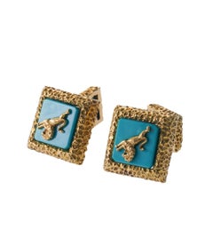 David Webb Turquoise Lion Gold Cufflinks