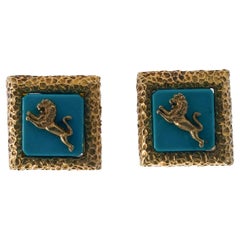 David Webb Turquoise Lion Gold Cufflinks