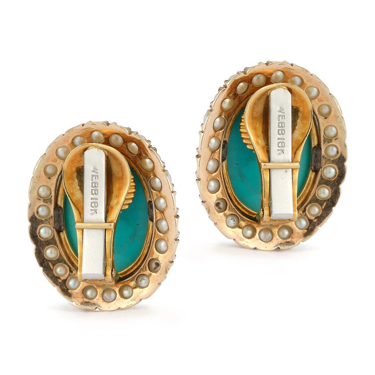 Women's David Webb Turquoise & Pearl Earrings For Sale