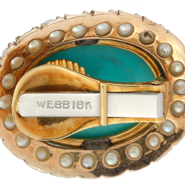 David Webb Turquoise & Pearl Earrings For Sale 1